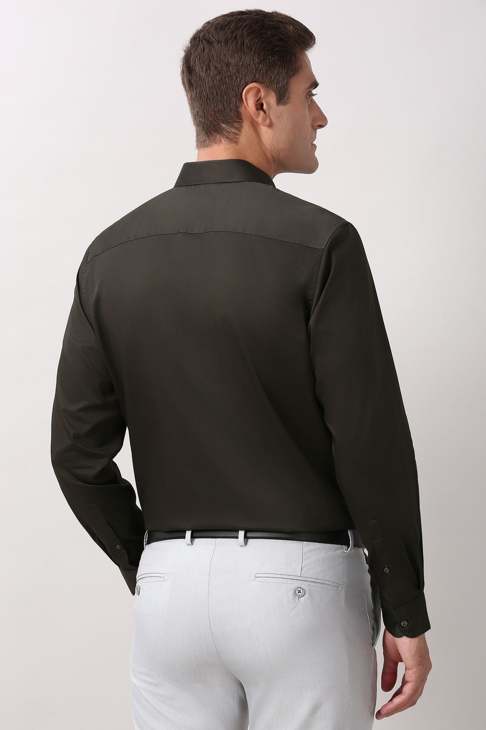 Image of PETER ENGLAND Men Solid Formal Brown Shirt