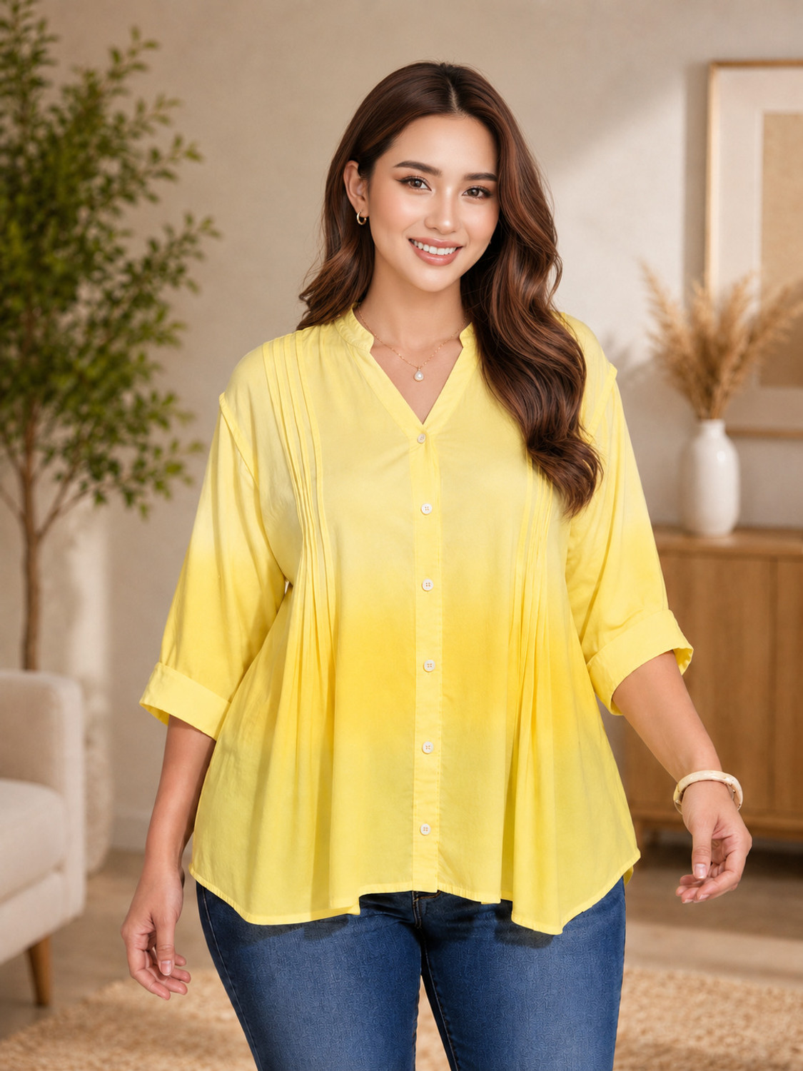 Image of TINZ Women Dyed /Ombre Casual Yellow Shirt