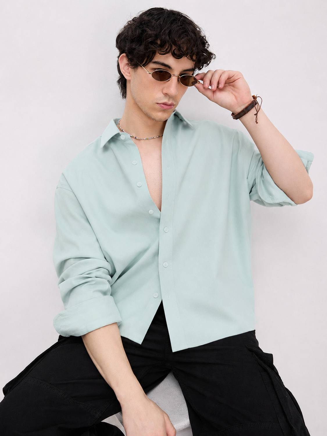 WE KAIKA Men Regular Fit Solid Spread Collar Casual Shirt - Image 4