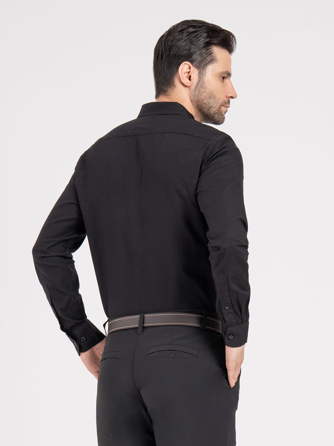 Image of RED TAPE Men Solid Formal Black Shirt
