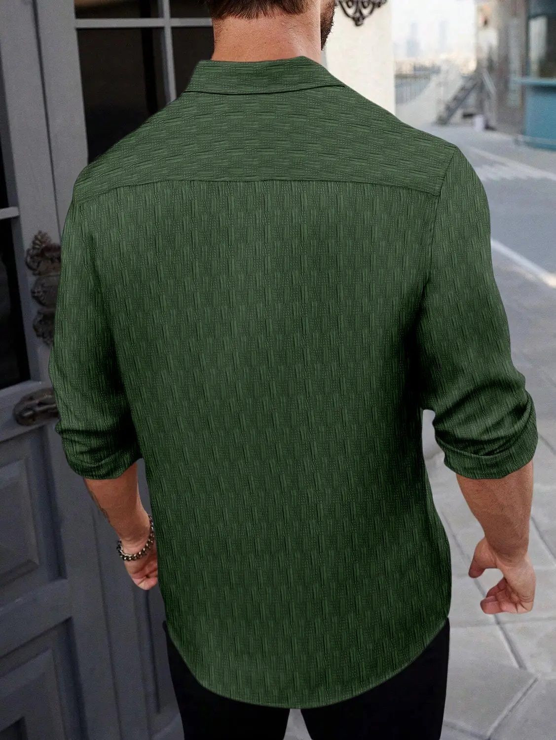 Image of DENEEJA Men Solid Casual Dark Green Shirt