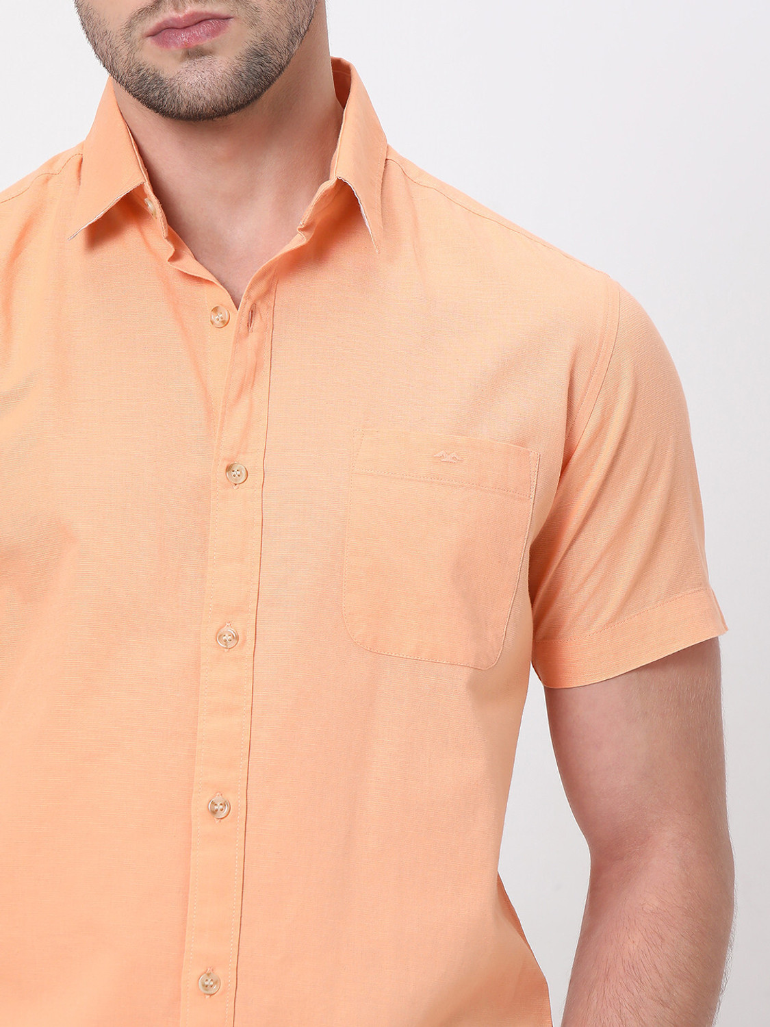 Image of MUFTI Men Solid Casual Orange Shirt