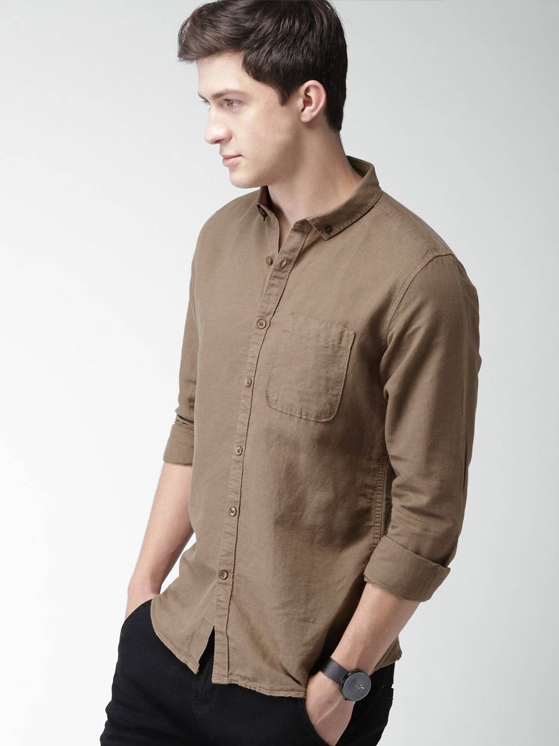 Mast & Harbour Men Solid Casual Brown Shirt - Image 1