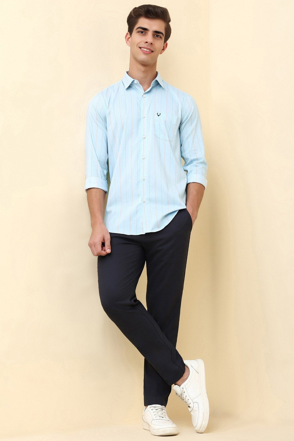 Image of Allen Solly Men Striped Casual Light Blue Shirt