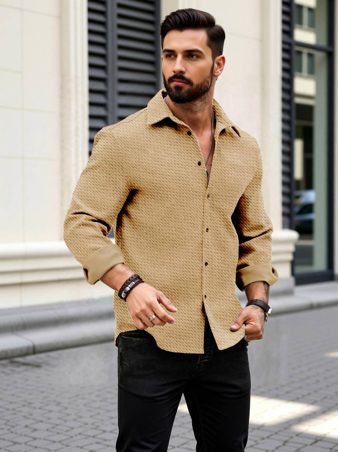 FORCE Men Beige Casual Shirt - Image 1