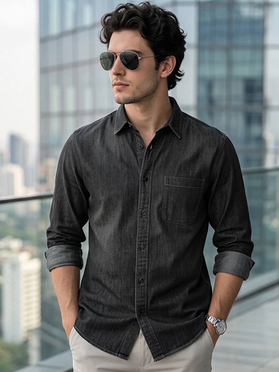 Urbano Fashion Men Washed Casual Grey Shirt