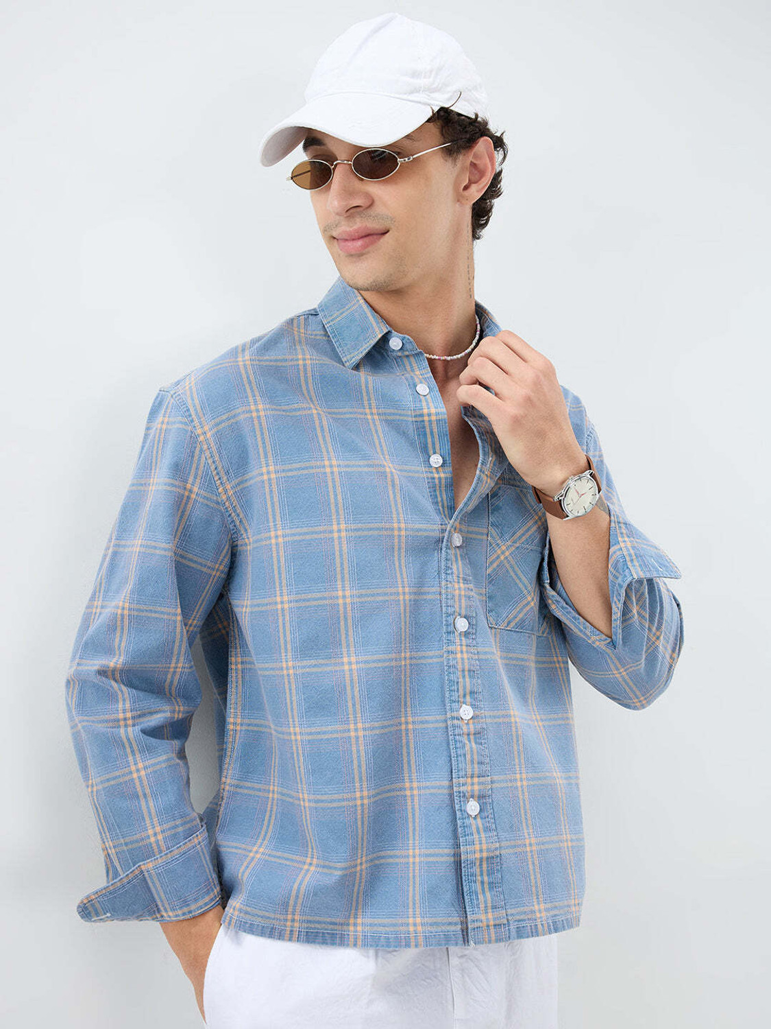 Image of VASTRADO Men Checkered Casual Blue Shirt