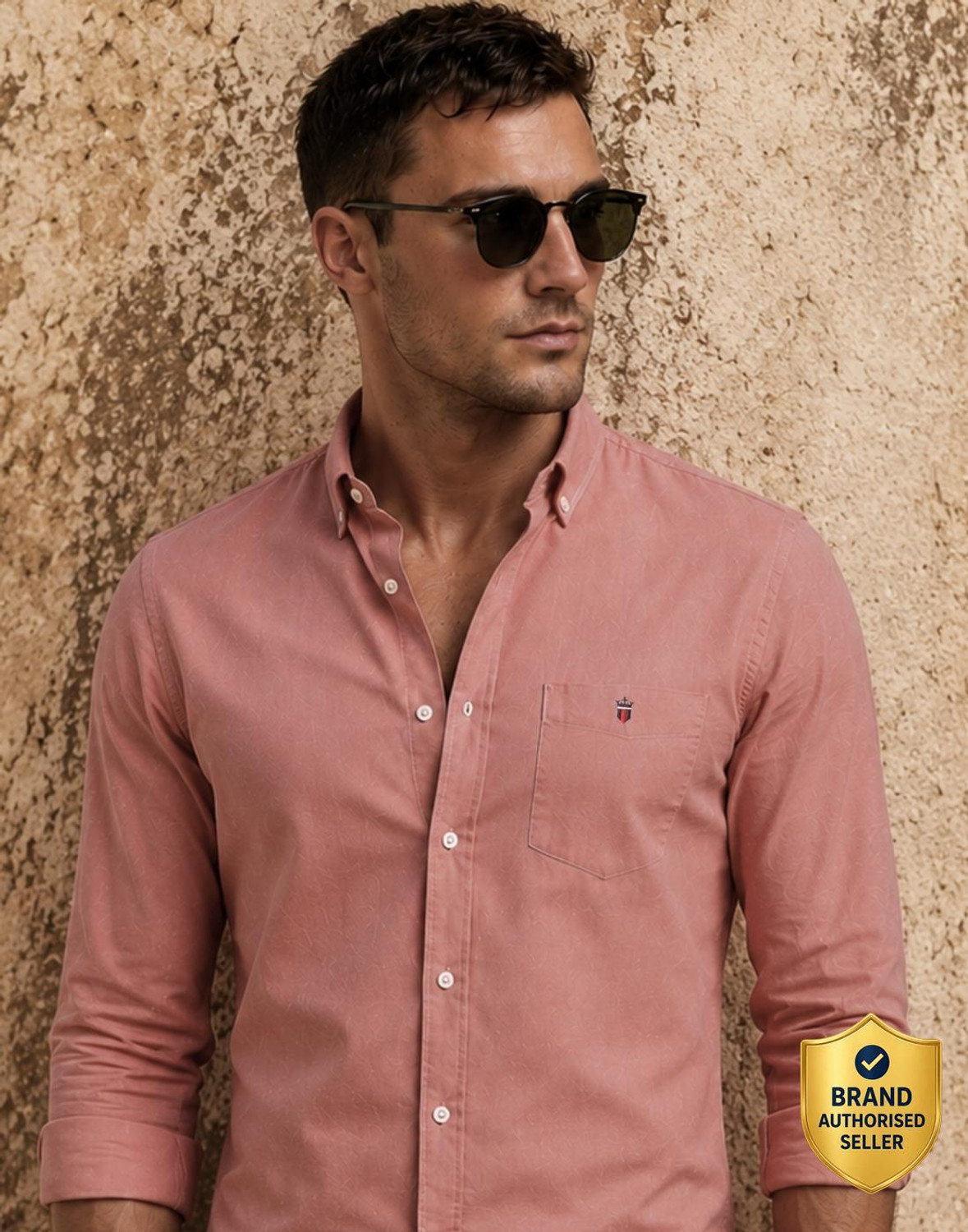 Image of LOUIS PHILIPPE Men Solid Casual Pink Shirt