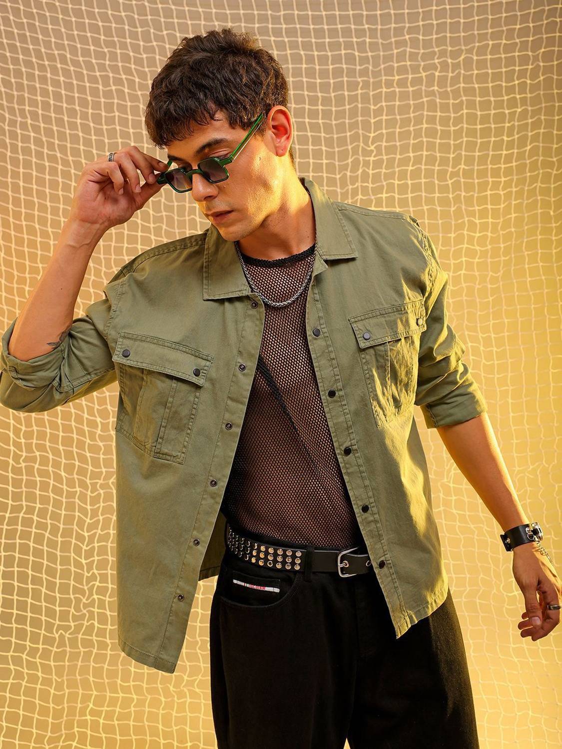 The Indian Garage Co. Men Solid Casual Green Shirt