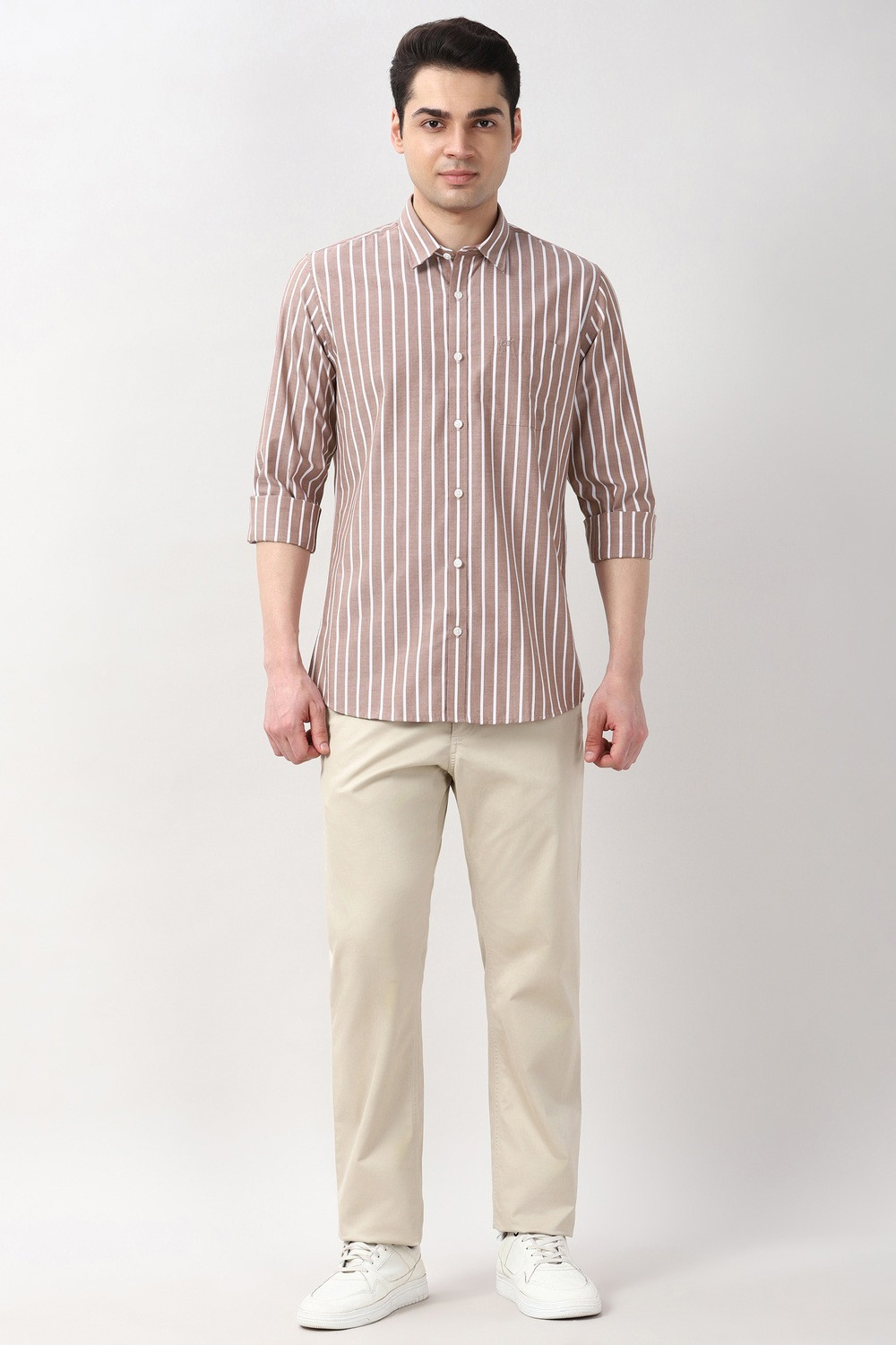 Image of PETER ENGLAND Men Striped Casual Brown Shirt