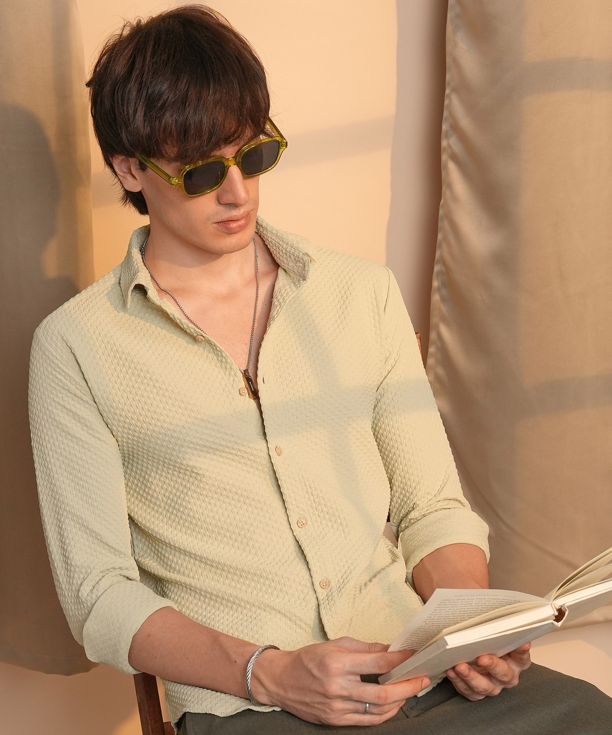 Image of CAHOOT Men Striped Casual Cream Shirt