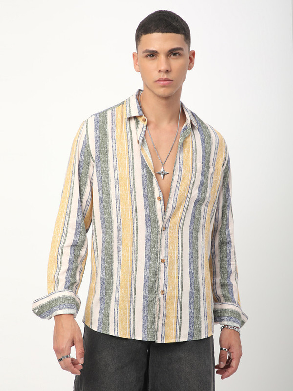 Image of VASTRADO Men Striped Casual Multicolor Shirt