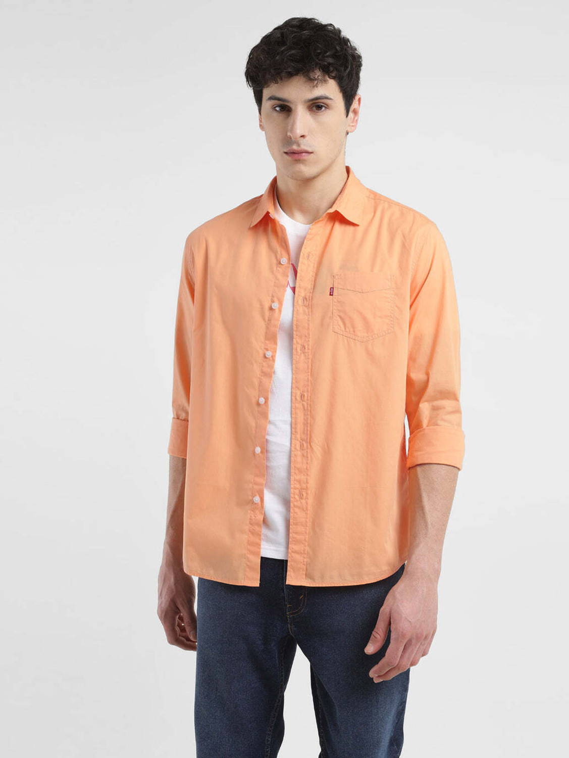 Image of LEVI'S Men Solid Casual Orange Shirt