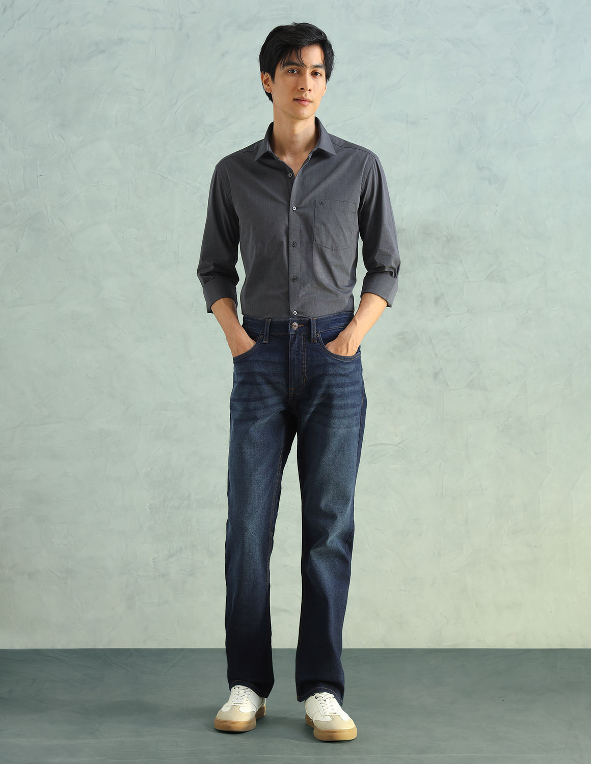 Image of ARROW Men Solid Formal Grey Shirt