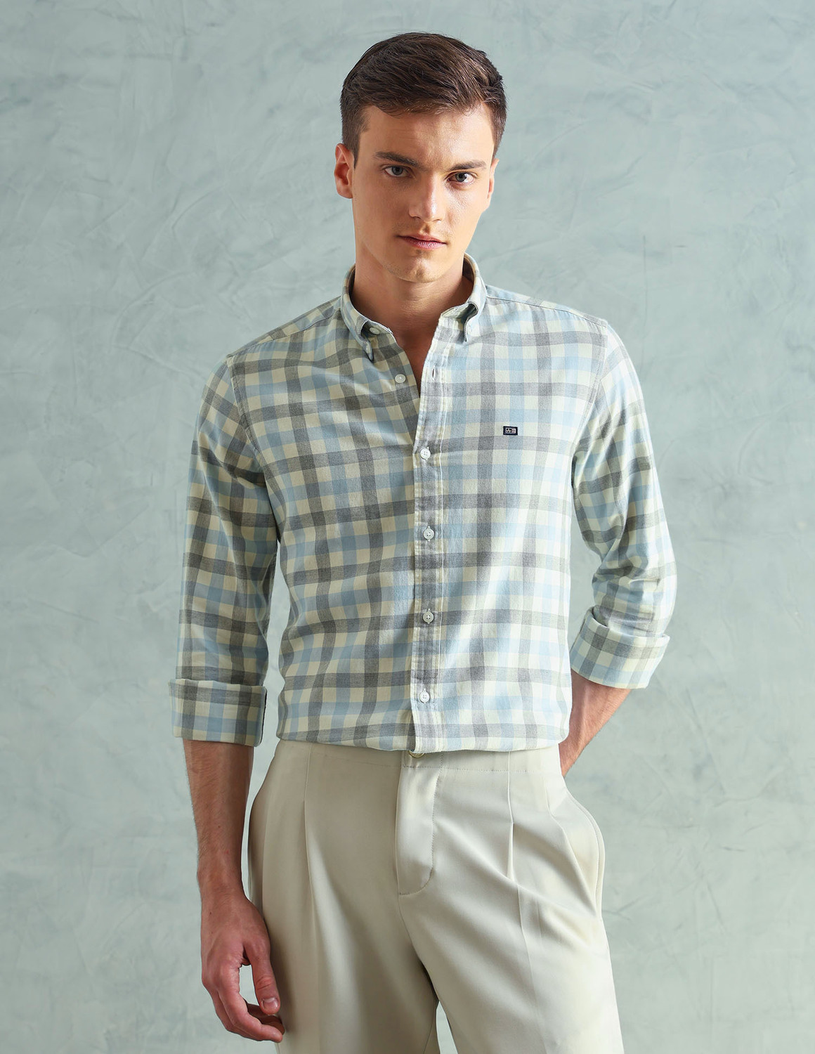 Image of Arrow Sport Men Checkered Casual Blue Shirt