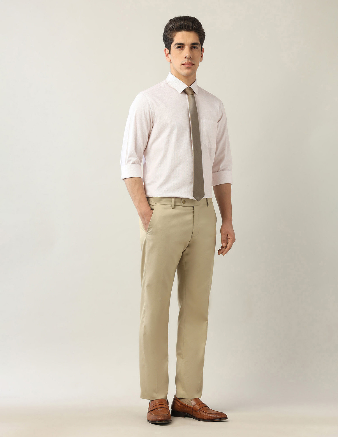 Image of ARROW Men Striped Formal White Shirt