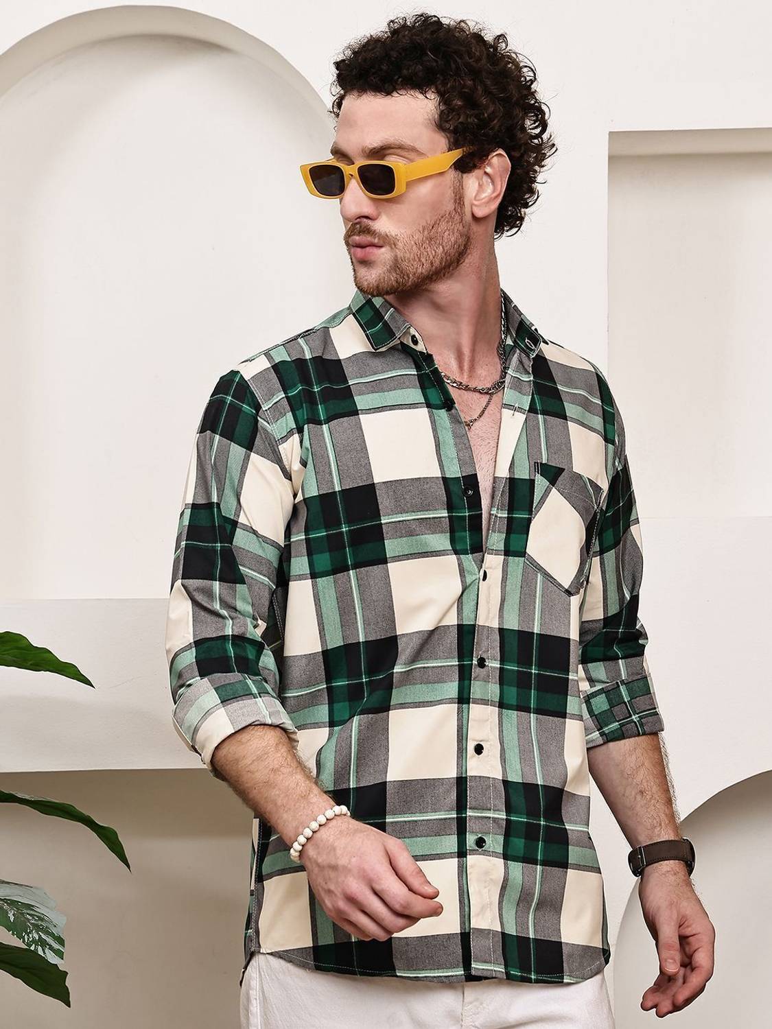 METRONAUT Men Light Green Checkered Shirt - Image 3