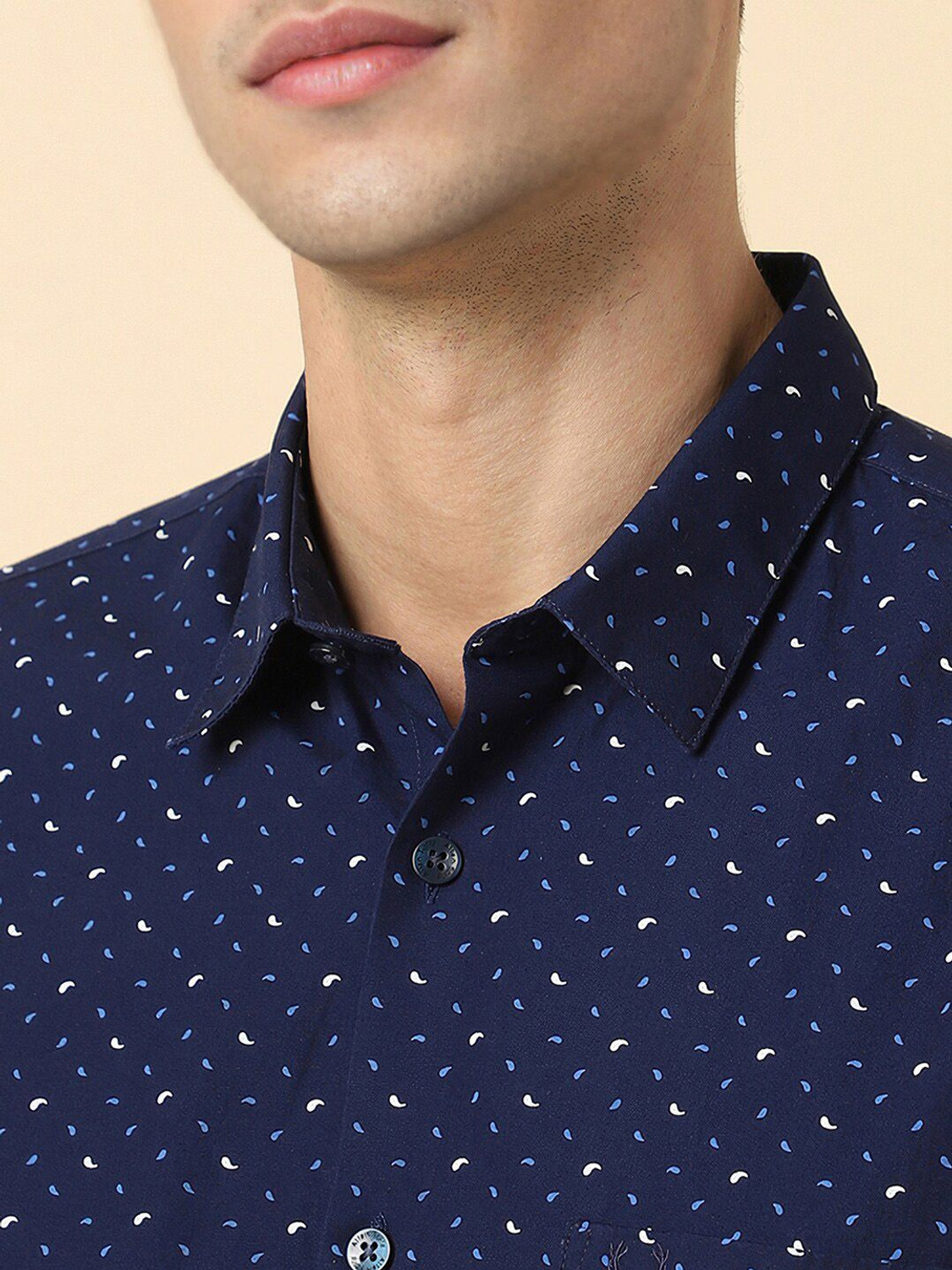Image of Allen Solly Men Printed Casual Blue Shirt