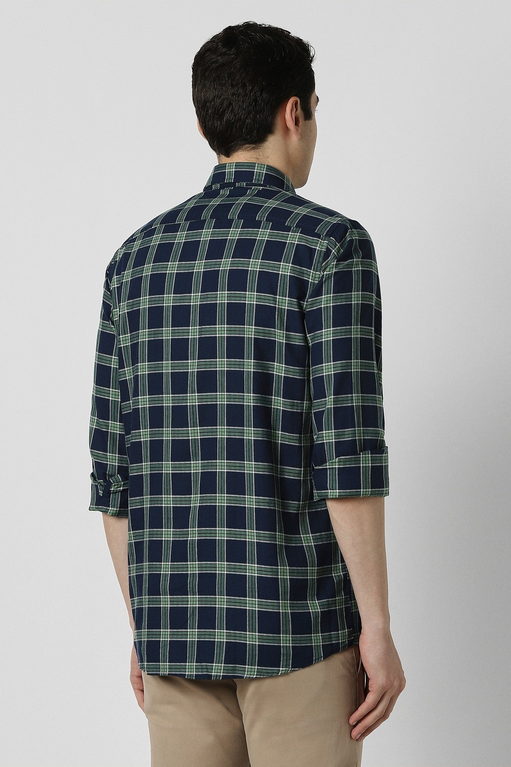 Image of PETER ENGLAND Men Checkered Casual Dark Blue Shirt