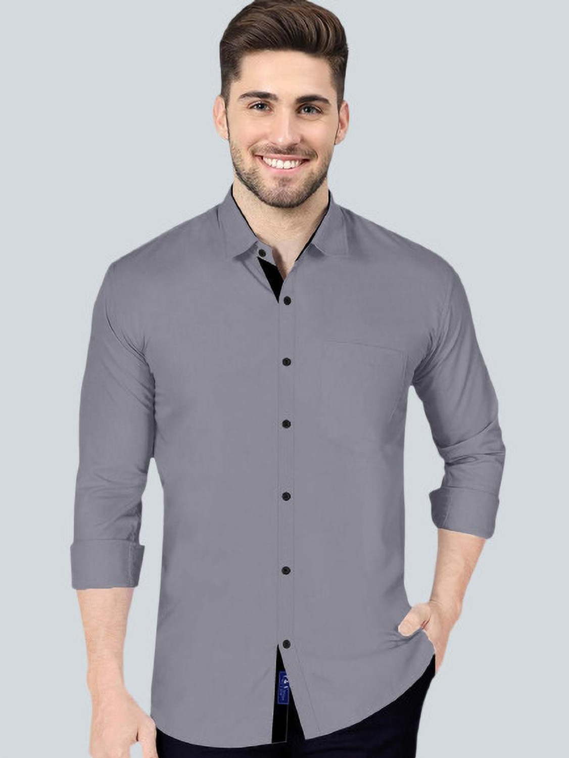 Image of VTEXX Men Solid Beach Wear Grey Shirt