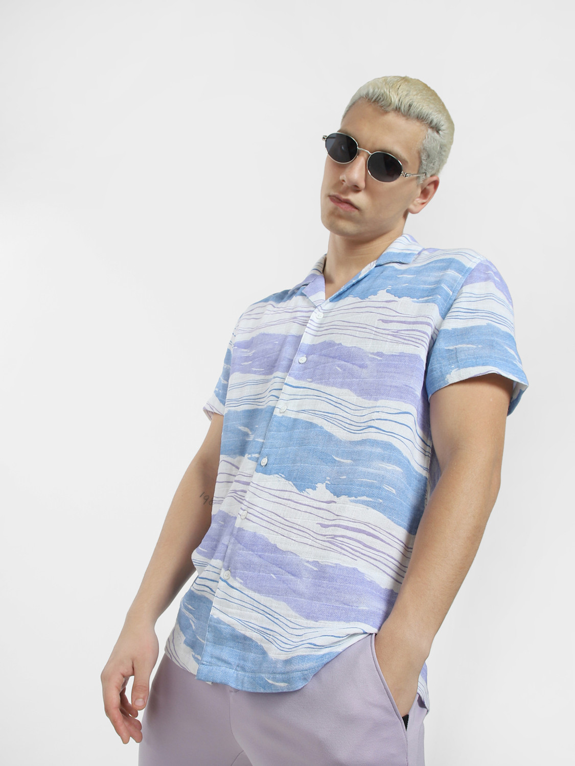 Image of JACK & JONES Men Printed Casual Blue Shirt
