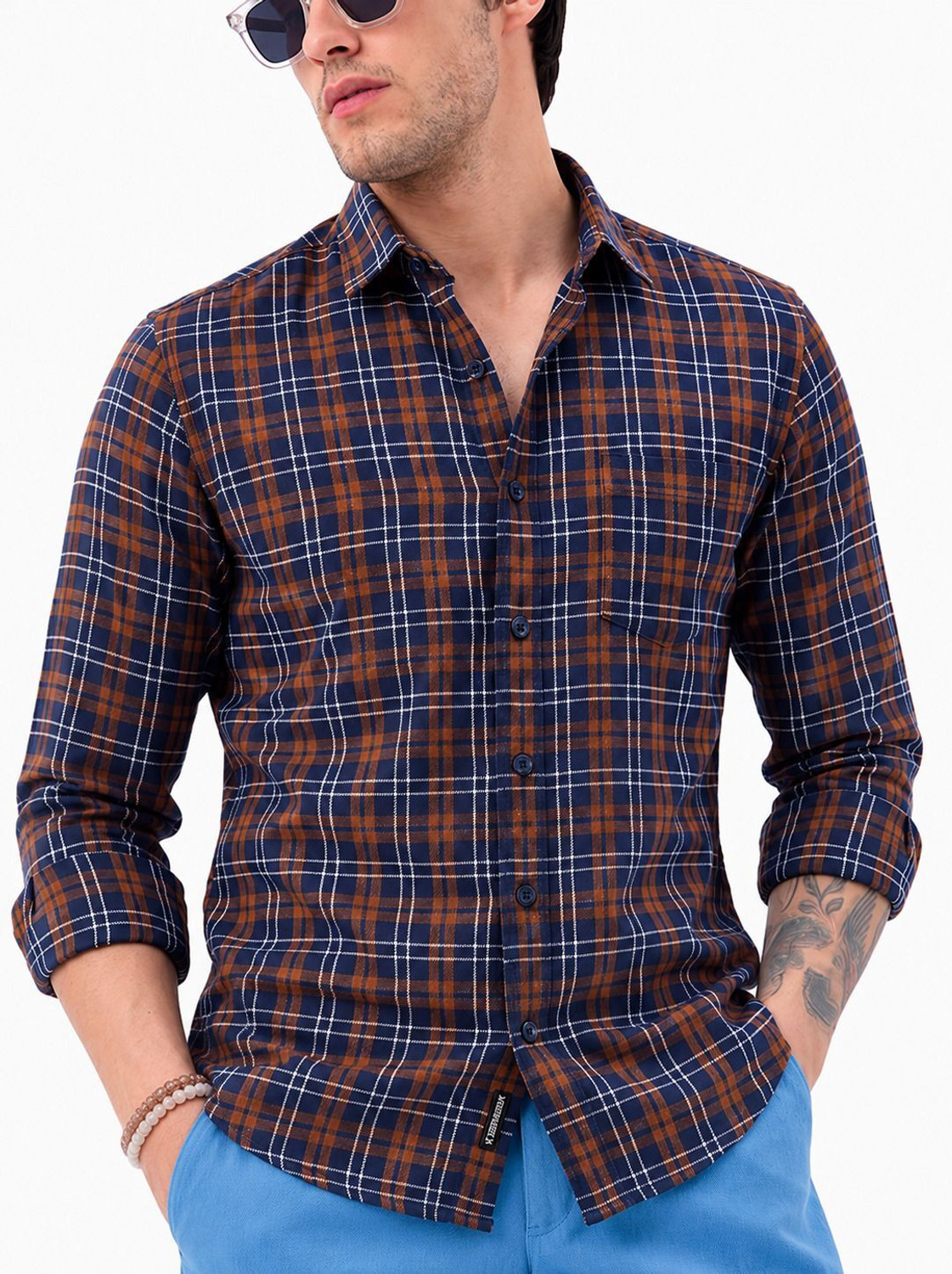 Image of YOUTH FIRST INDIAN BRAND Men Checkered Casual Multicolor Shirt