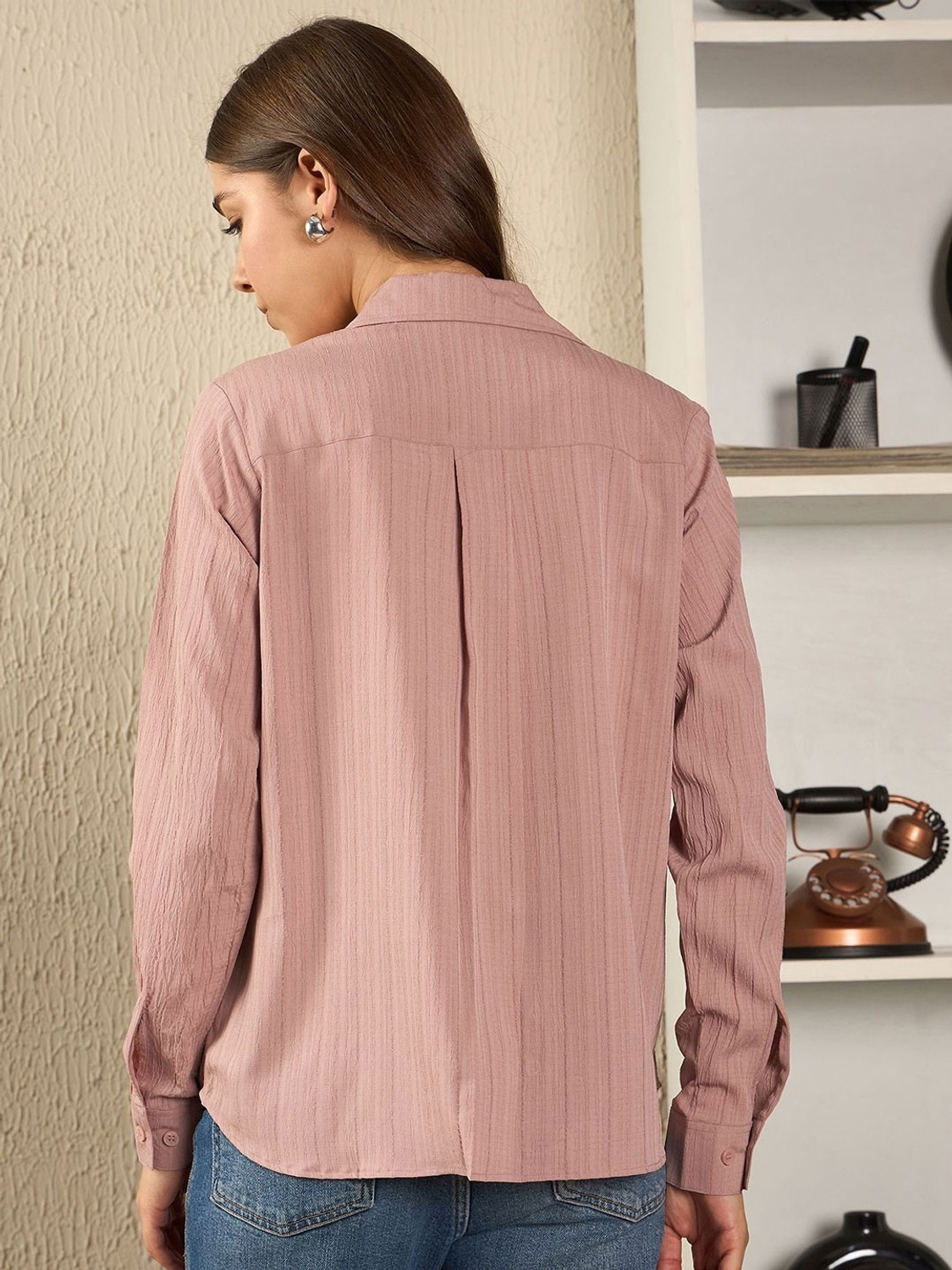 Image of Artihc Women Self Design Casual Pink Shirt