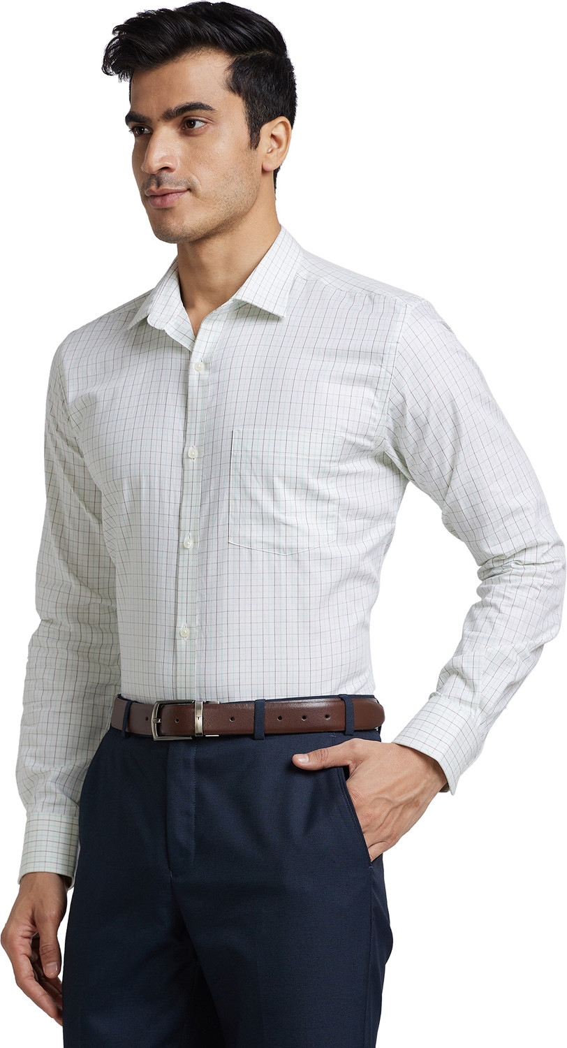 Image of PARK AVENUE Men Checkered Formal Yellow Shirt