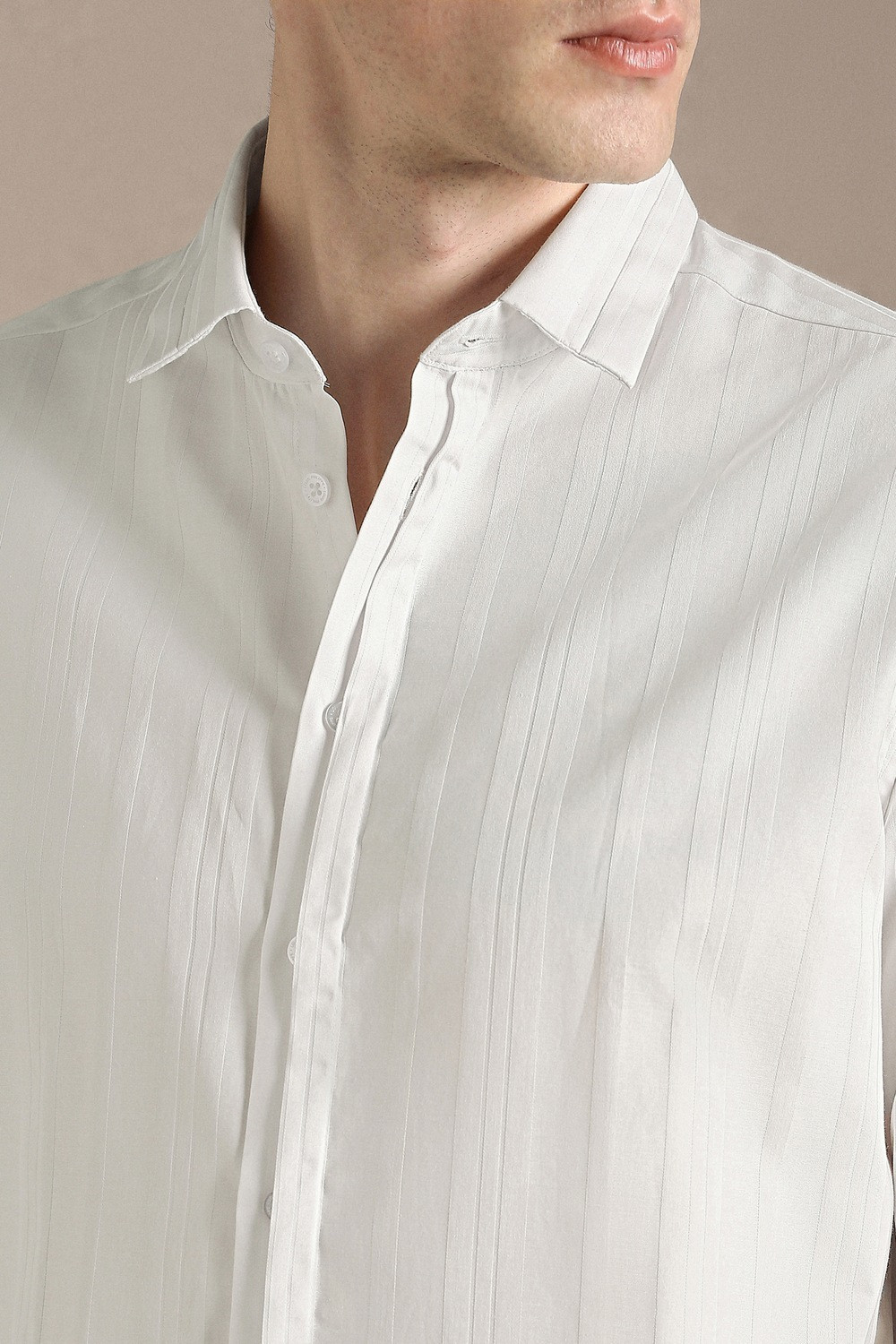 Image of LOUIS PHILIPPE Men Striped Casual White Shirt