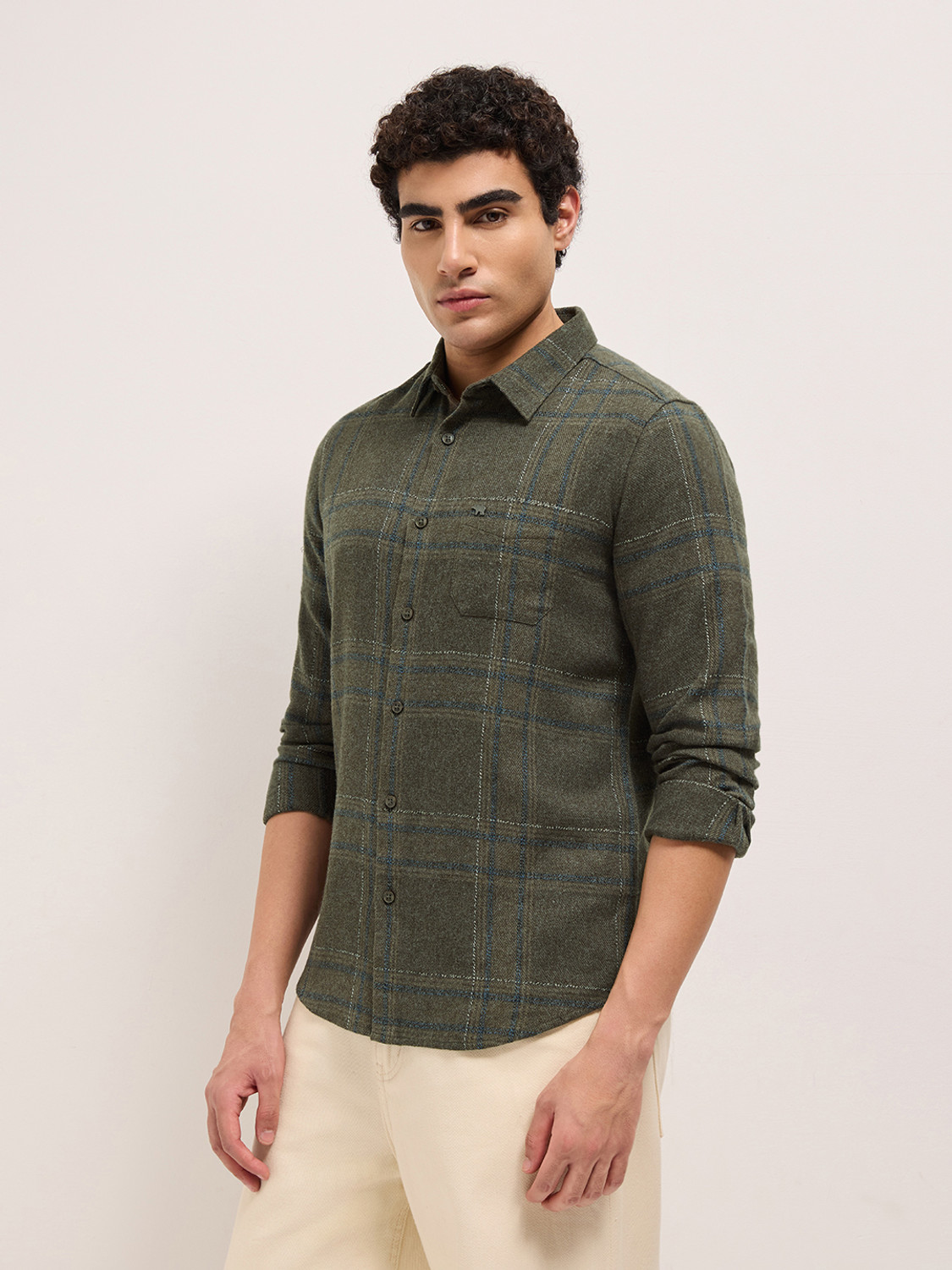 Image of THE BEAR HOUSE Men Checkered Casual Green Shirt