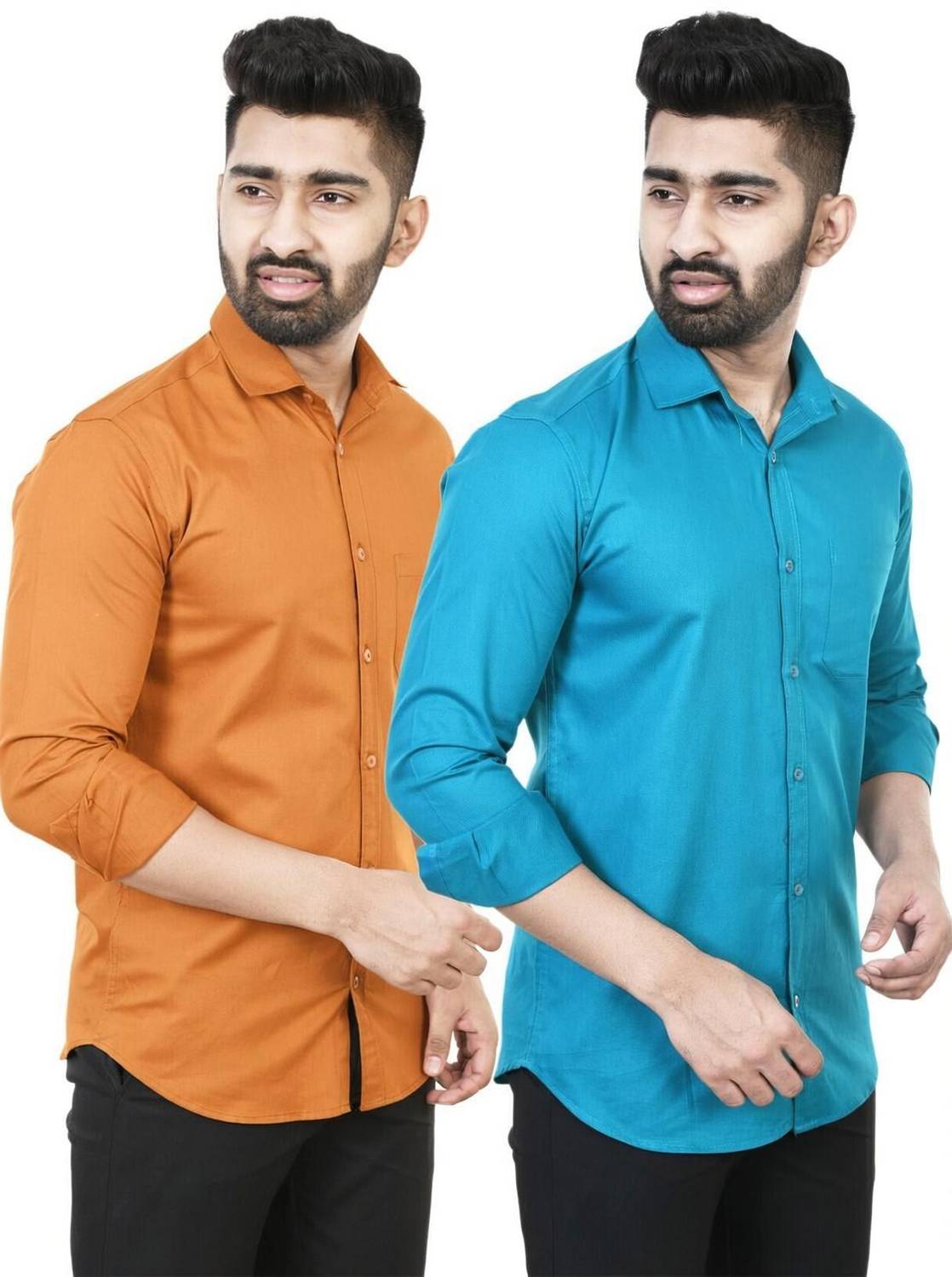 Feel high Men Solid Casual Light Blue, Brown Shirt
