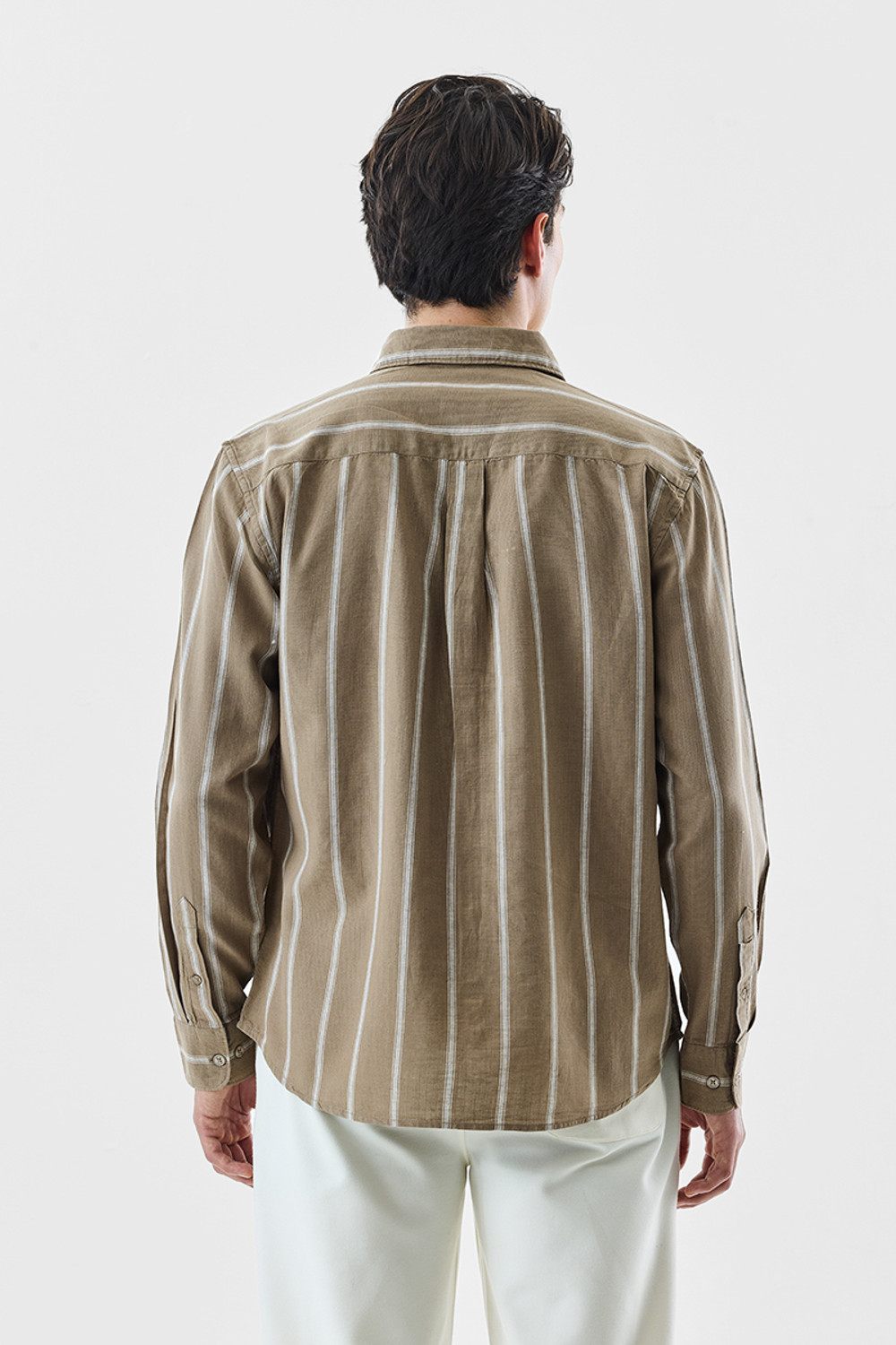 Image of Snitch Men Striped Casual Beige, Brown Shirt
