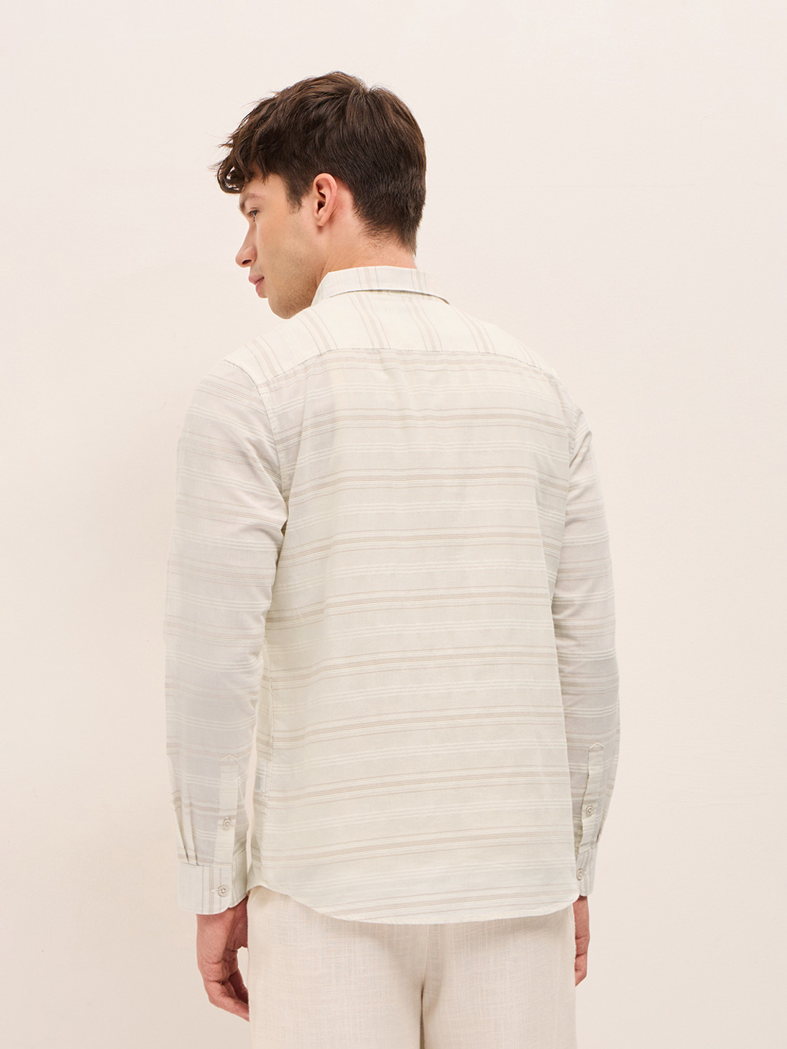 Image of THE BEAR HOUSE Men Striped Casual Beige Shirt