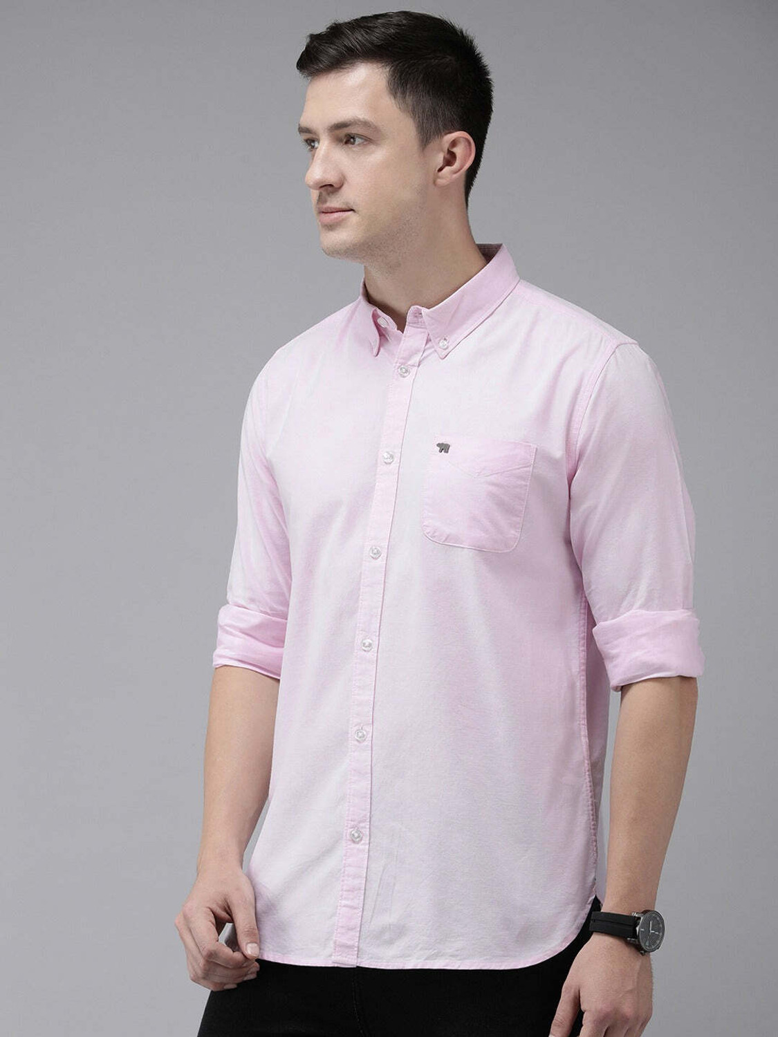 Image of THE BEAR HOUSE Men Solid Casual Pink Shirt