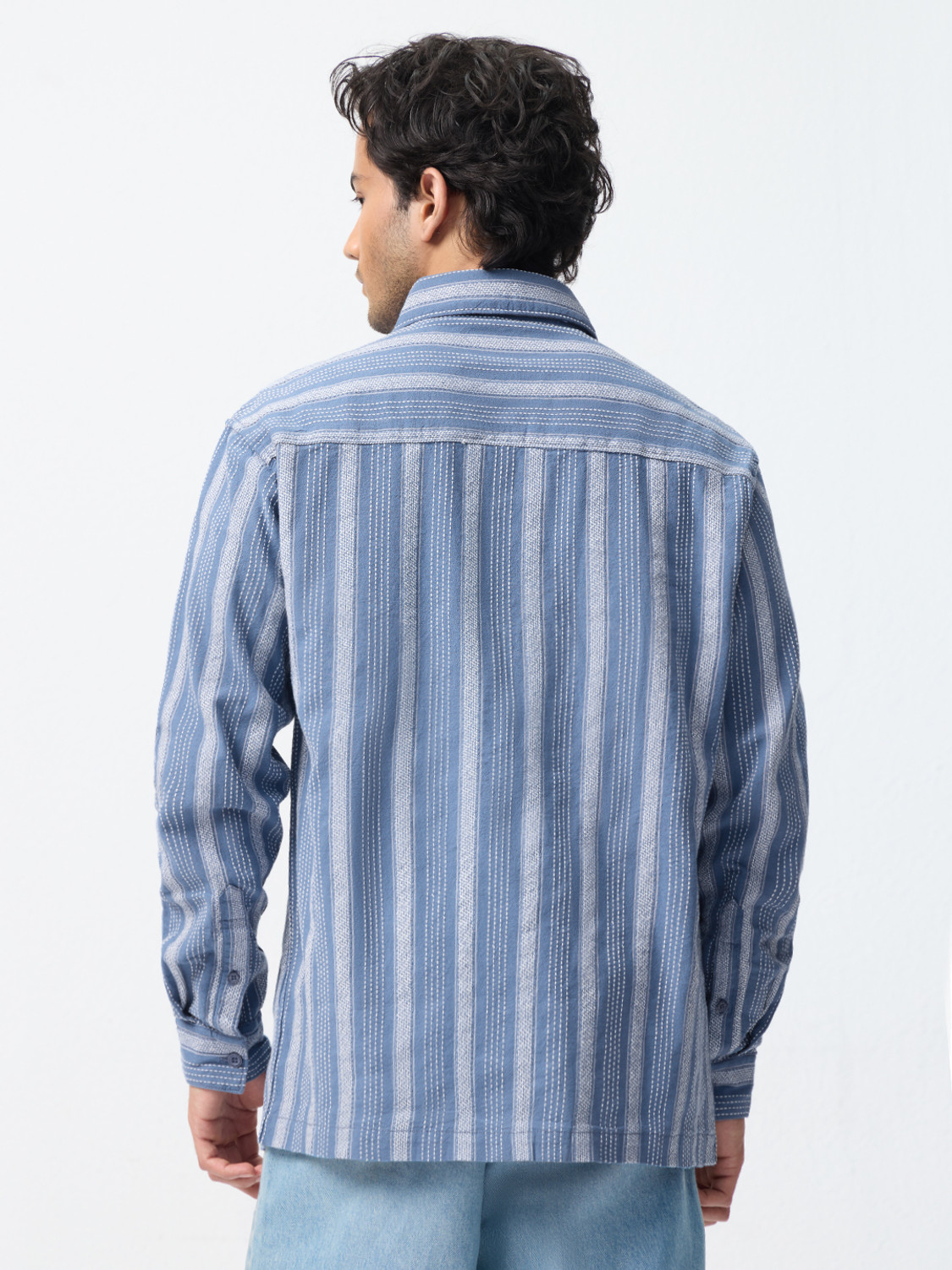 Image of The Souled Store Men Striped Casual Blue Shirt
