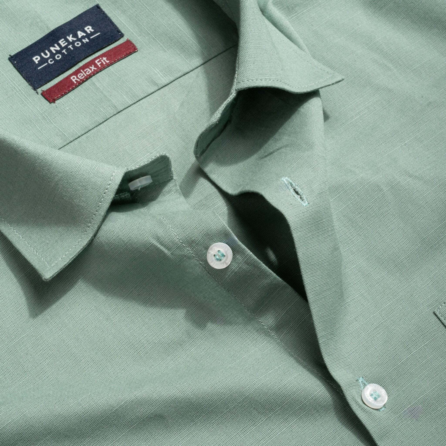 Image of Punekar Cotton Men Regular Fit Solid Spread Collar Casual Shirt