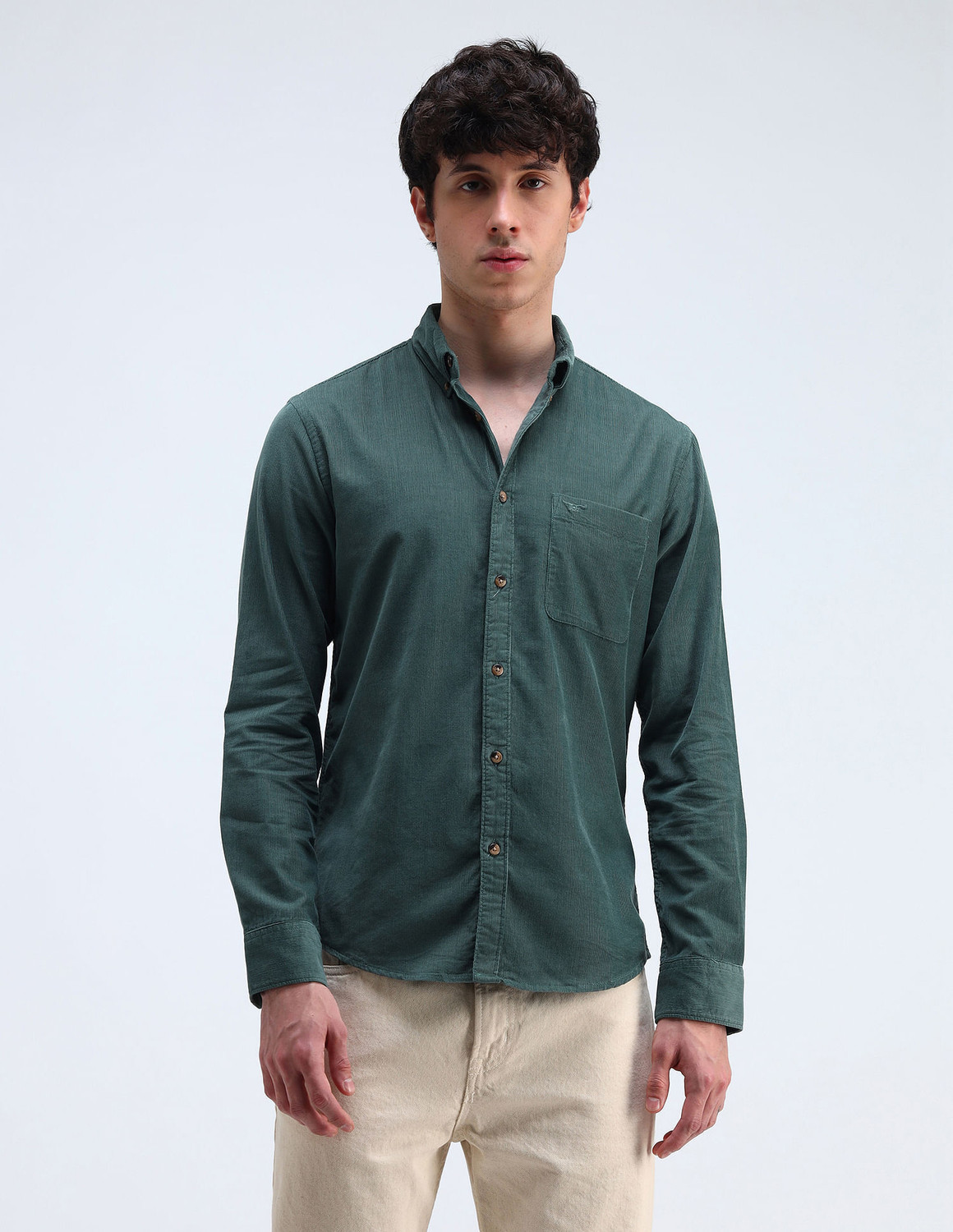 Image of FLYING MACHINE Men Solid Casual Blue Shirt