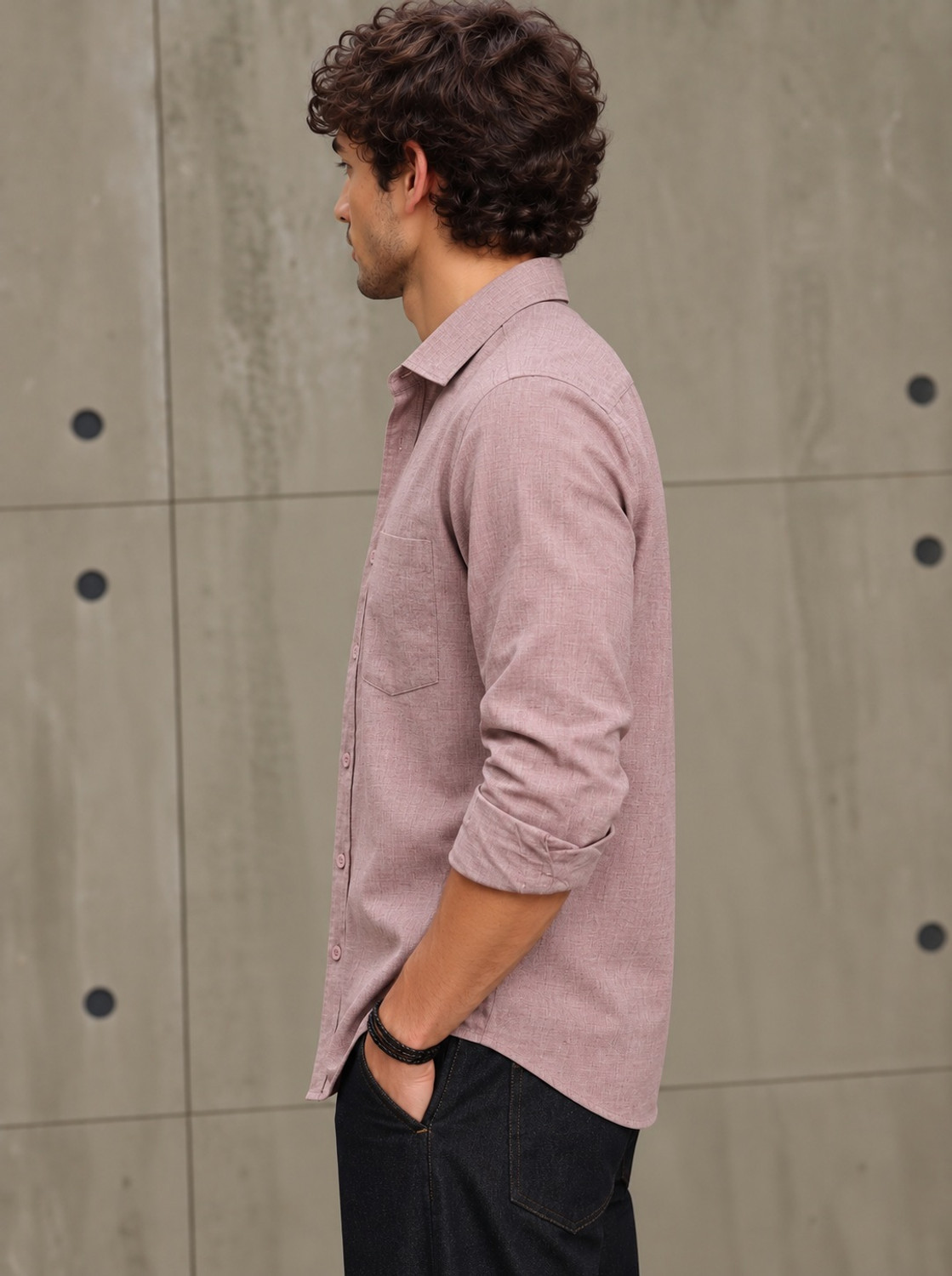 Image of Roadster Men Solid Casual Pink Shirt