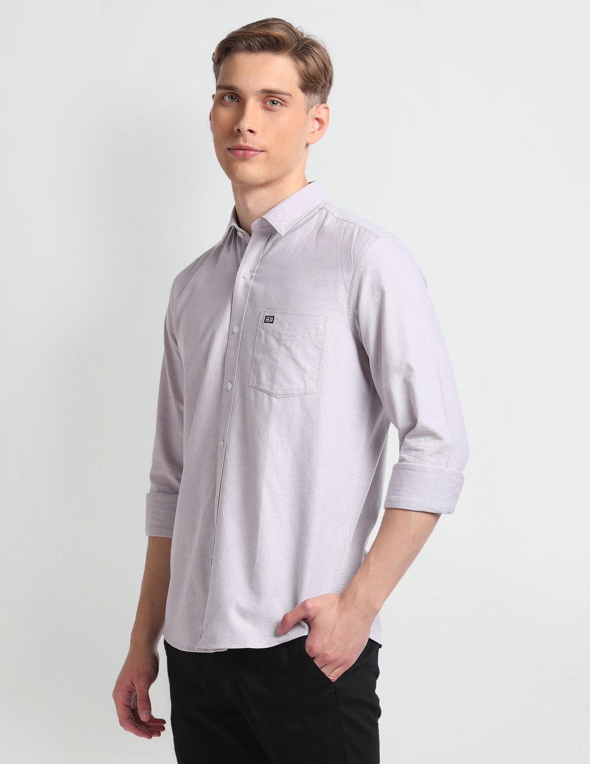 Image of Arrow Sport Men Solid Casual Purple Shirt
