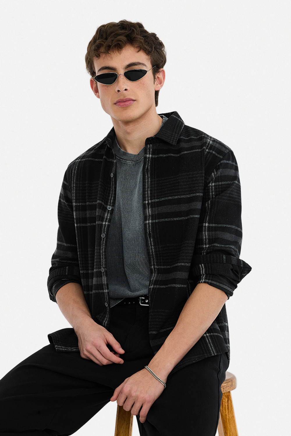 Image of Snitch Men Checkered Casual Black Shirt