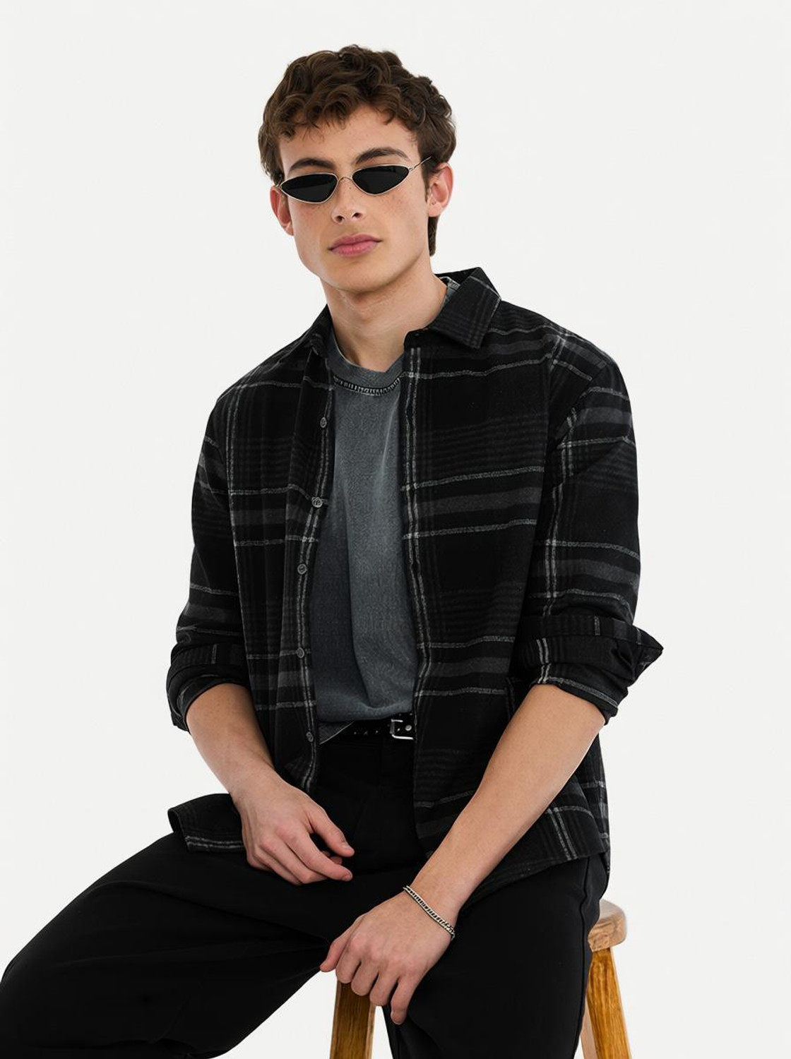 Image of Snitch Men Checkered Casual Black Shirt