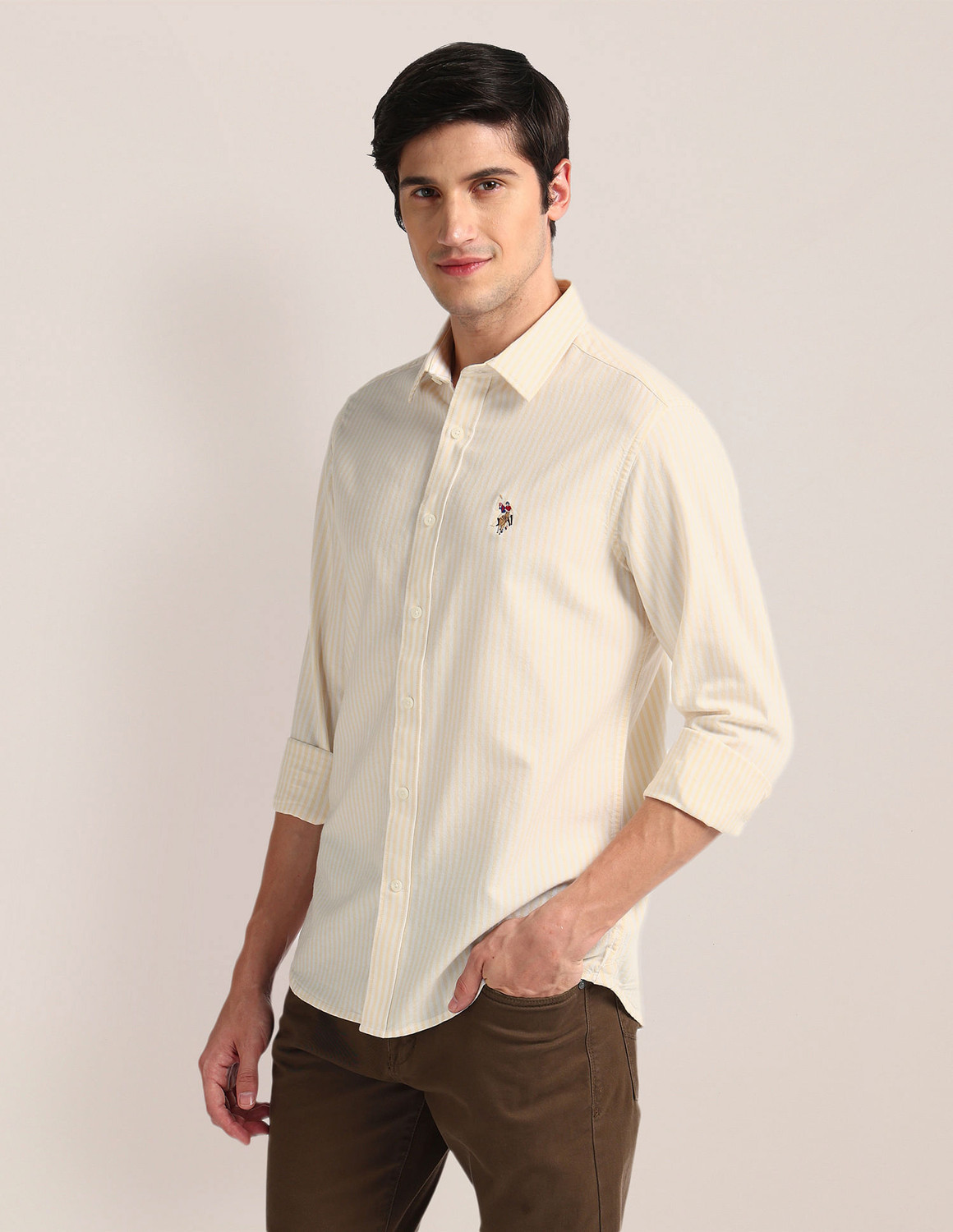 Image of U.S. POLO ASSN. Men Solid Casual Yellow Shirt