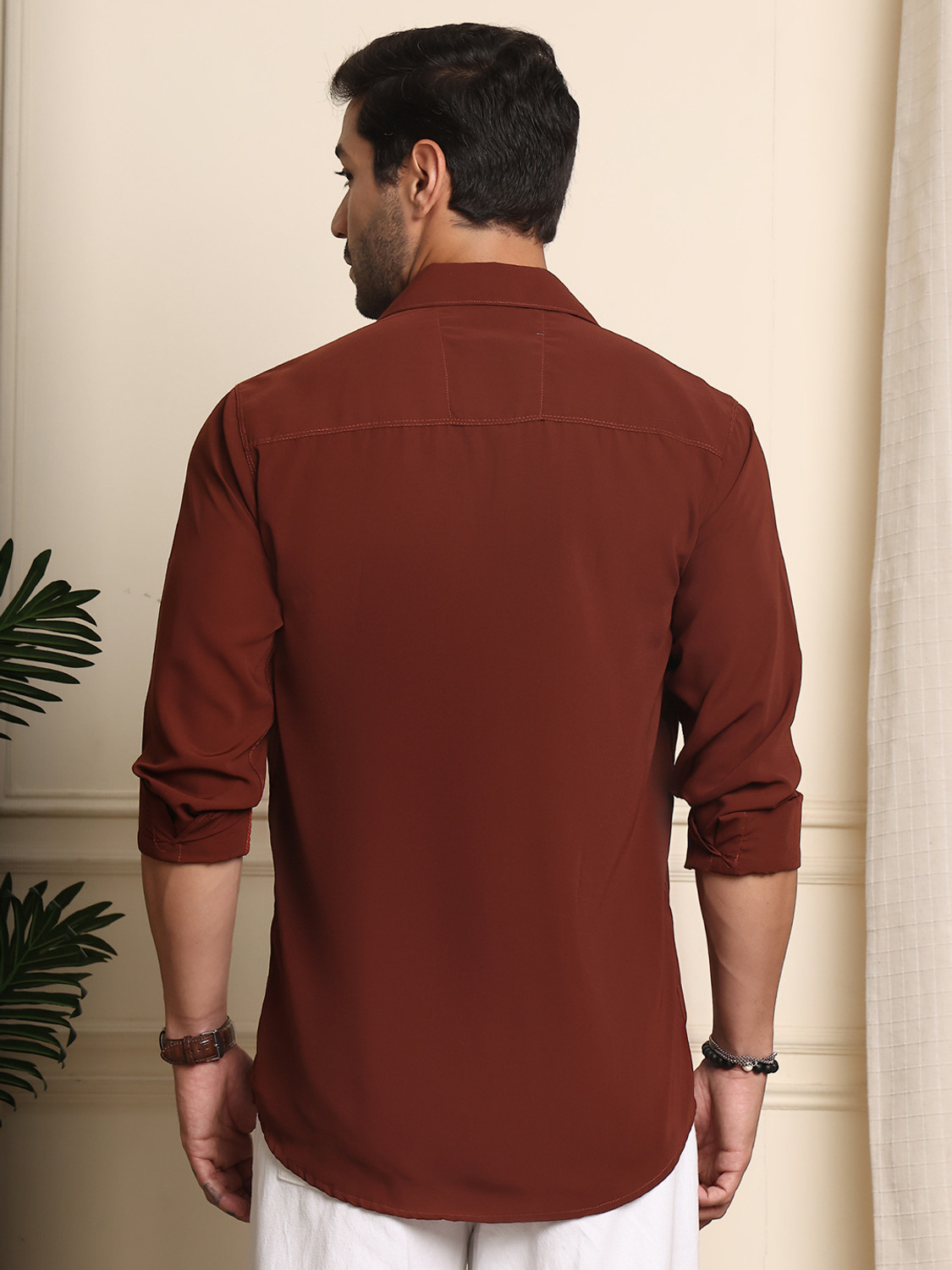 Image of PROVOGUE Men Regular Fit Solid Spread Collar Formal Shirt