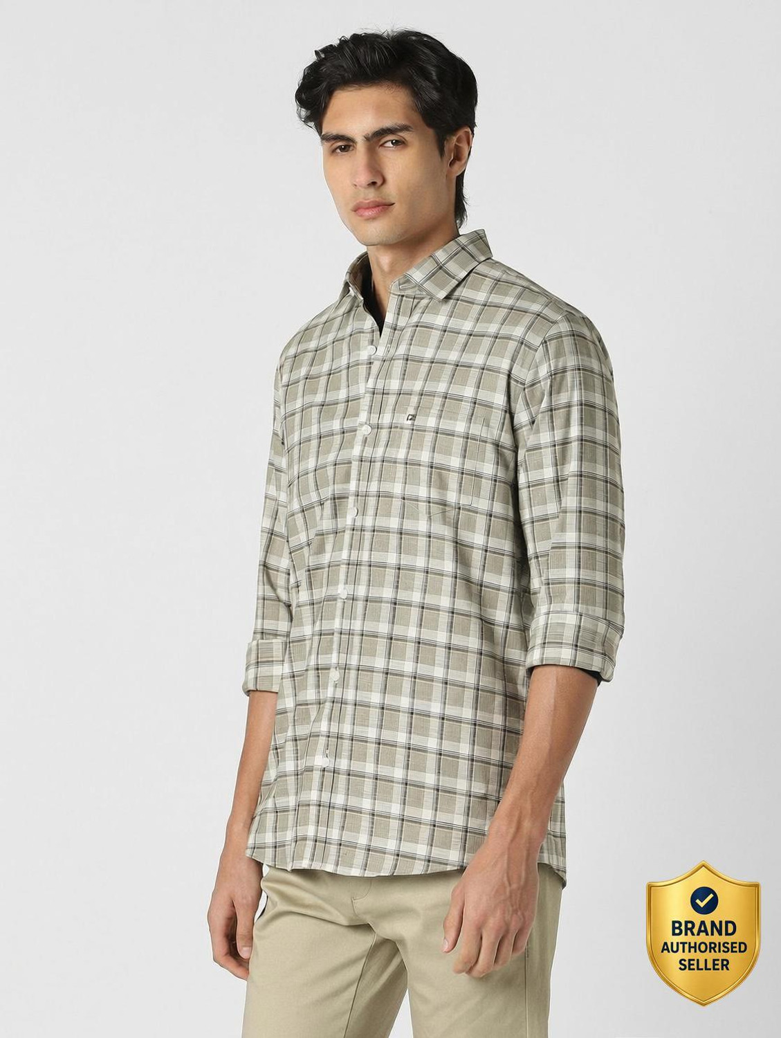 Image of PETER ENGLAND Men Checkered Casual Green Shirt