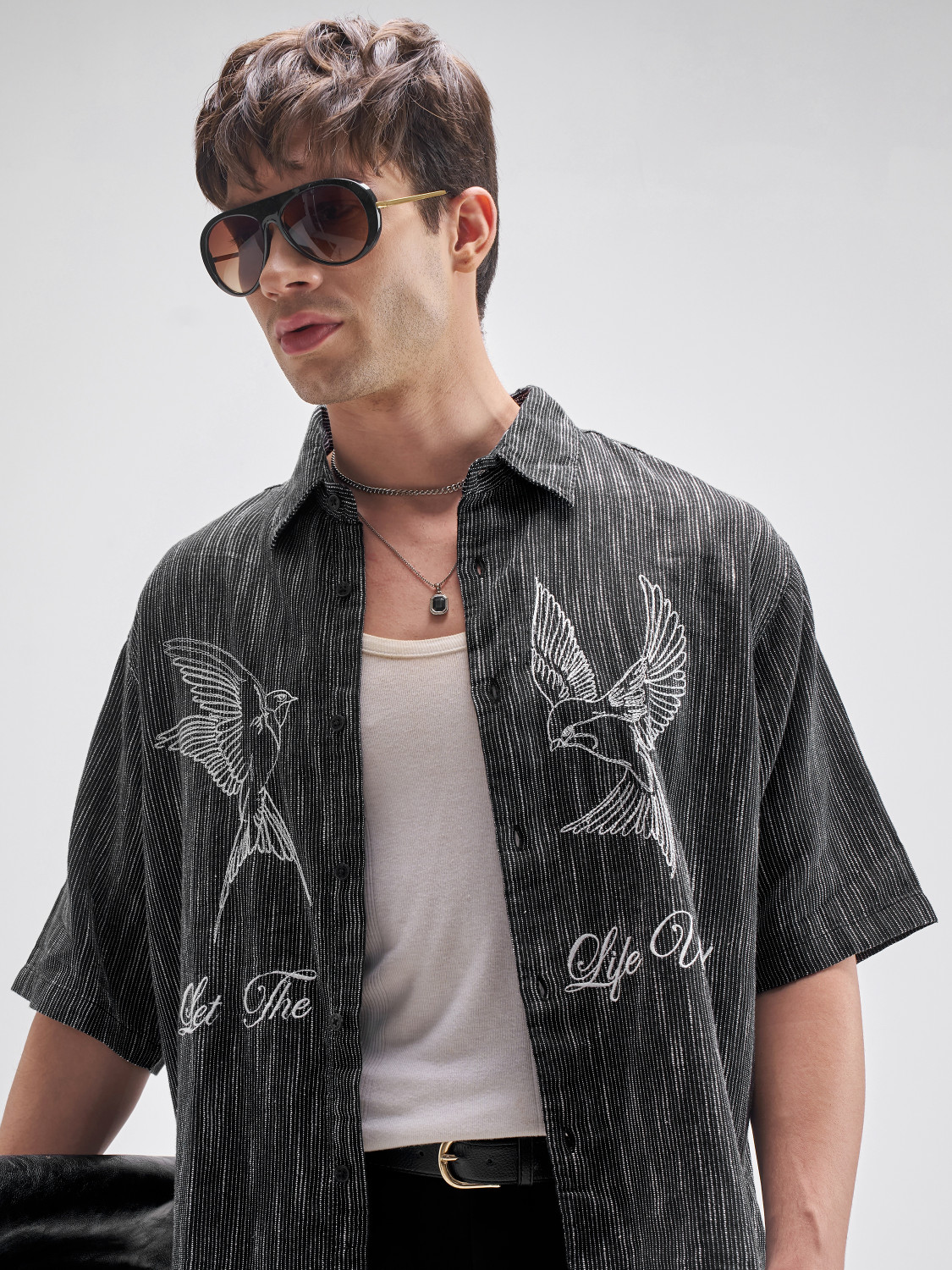 Image of HIGHLANDER Men Printed Casual Black Shirt