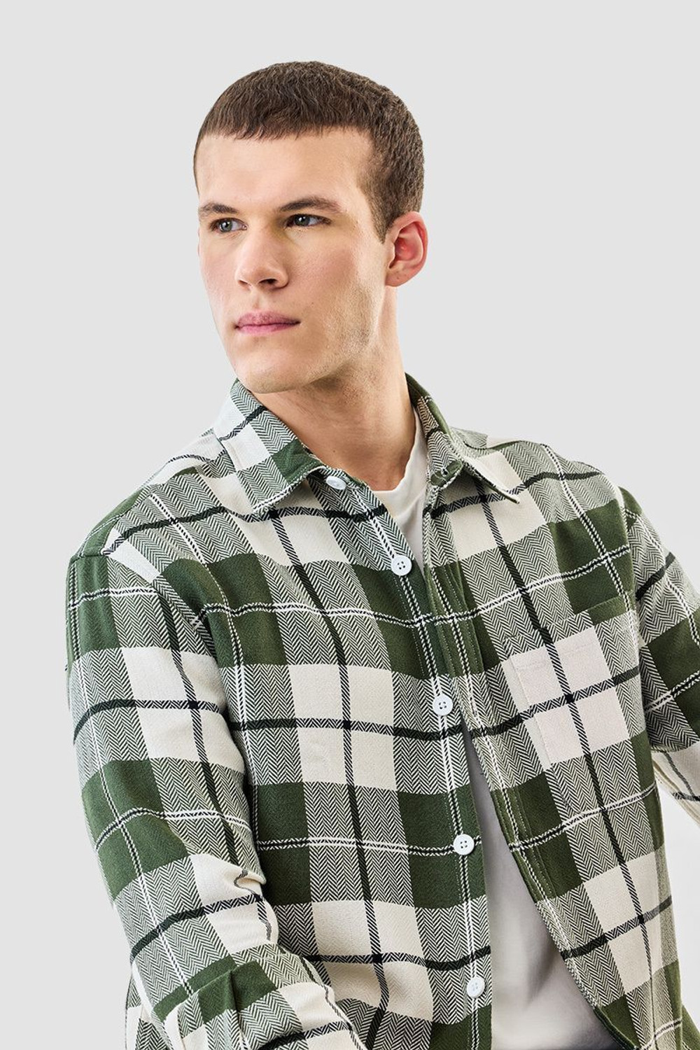 Image of Snitch Men Checkered Casual Green Shirt