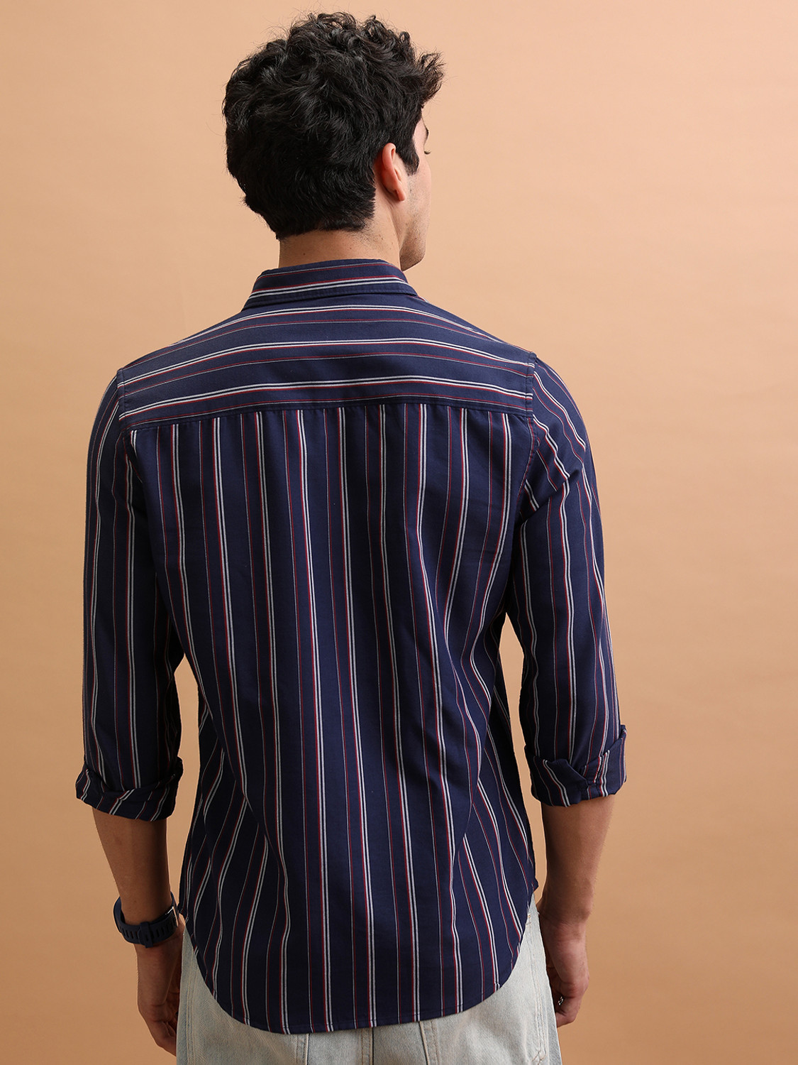 Image of HIGHLANDER Men Striped Casual Dark Blue, White, Red Shirt