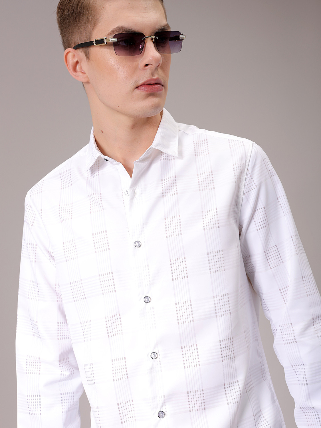 Image of The Indian Garage Co. Men Checkered Party White Shirt