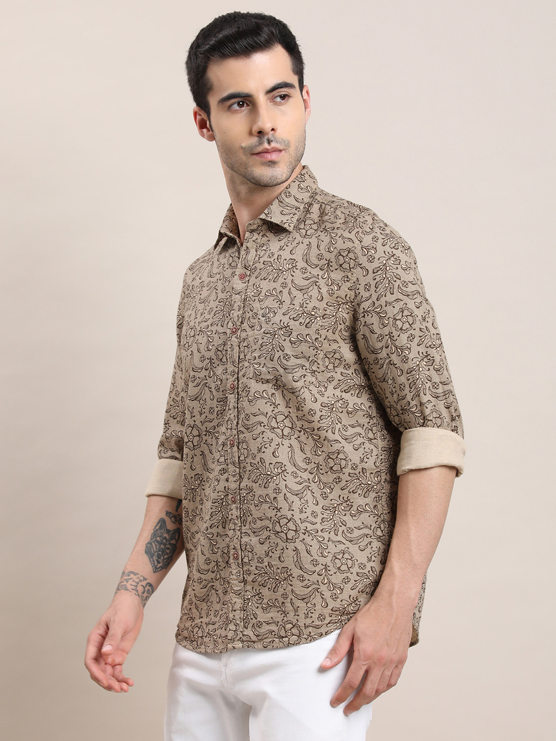 Image of TURTLE Men Printed Casual Brown Shirt