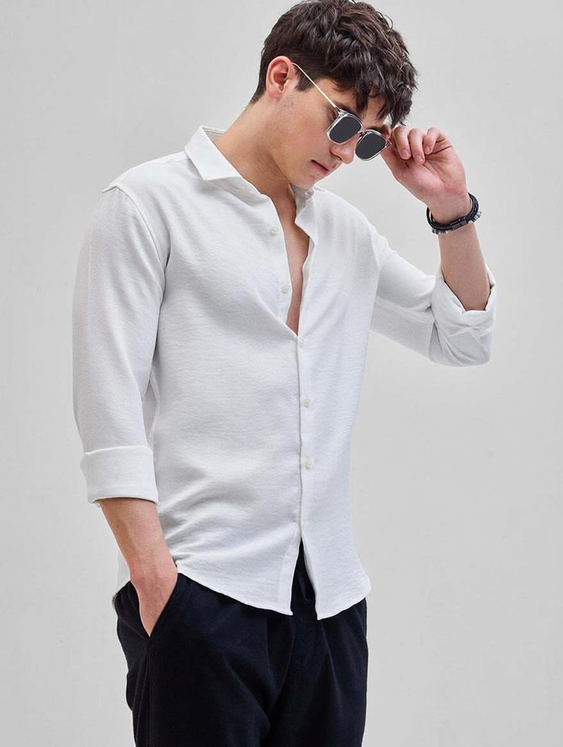 Image of Snitch Men Solid Casual White Shirt